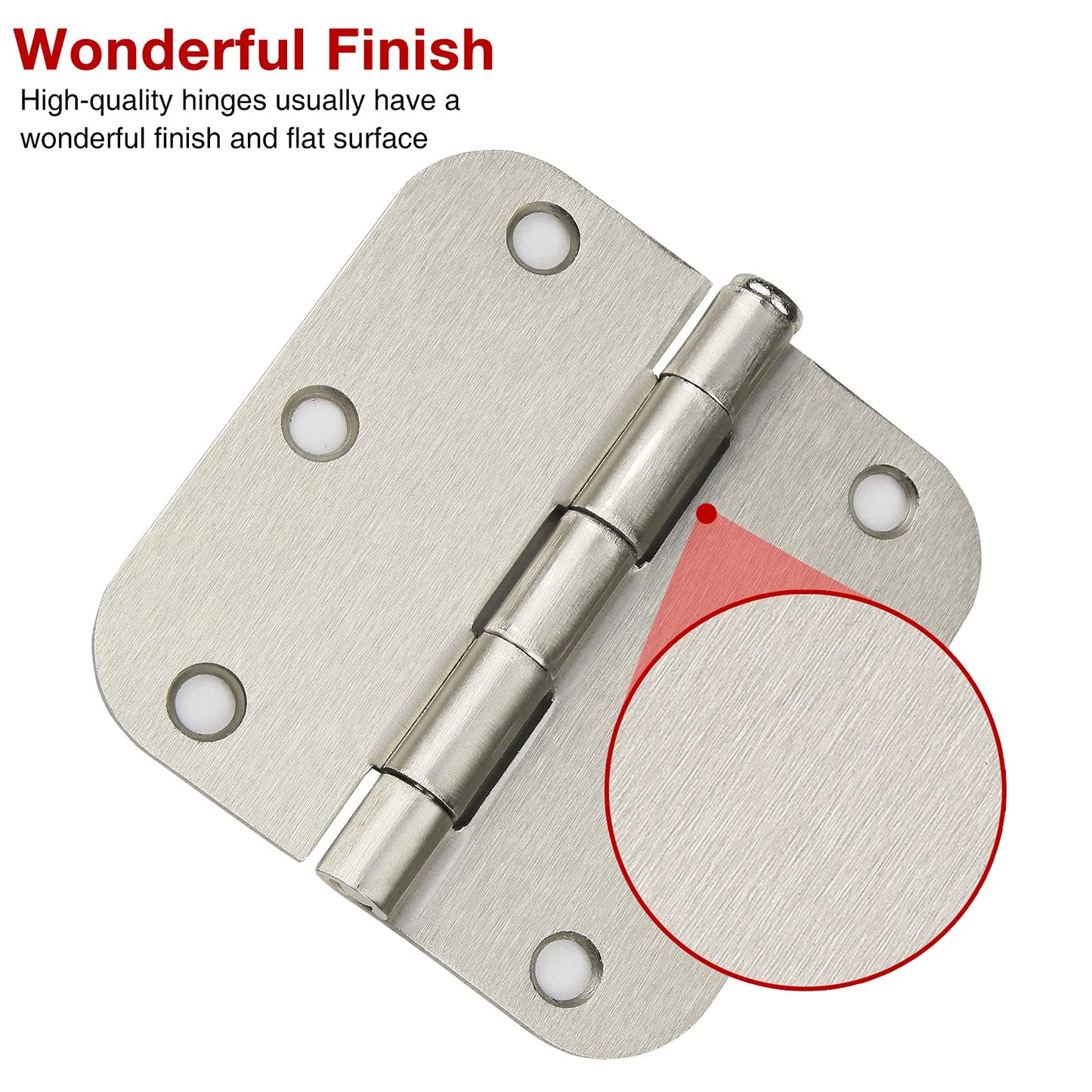 Door Hinge 3 1/2" 18 Pack Rounded Door Hinges Satin/Brushed Nickel 3.5" x 3.5 Inch Hinges for Doors Interior 5/8" Radius Corners Residential Silver Heavy Duty Steel,Reversible Removable Pin Hinge KIW