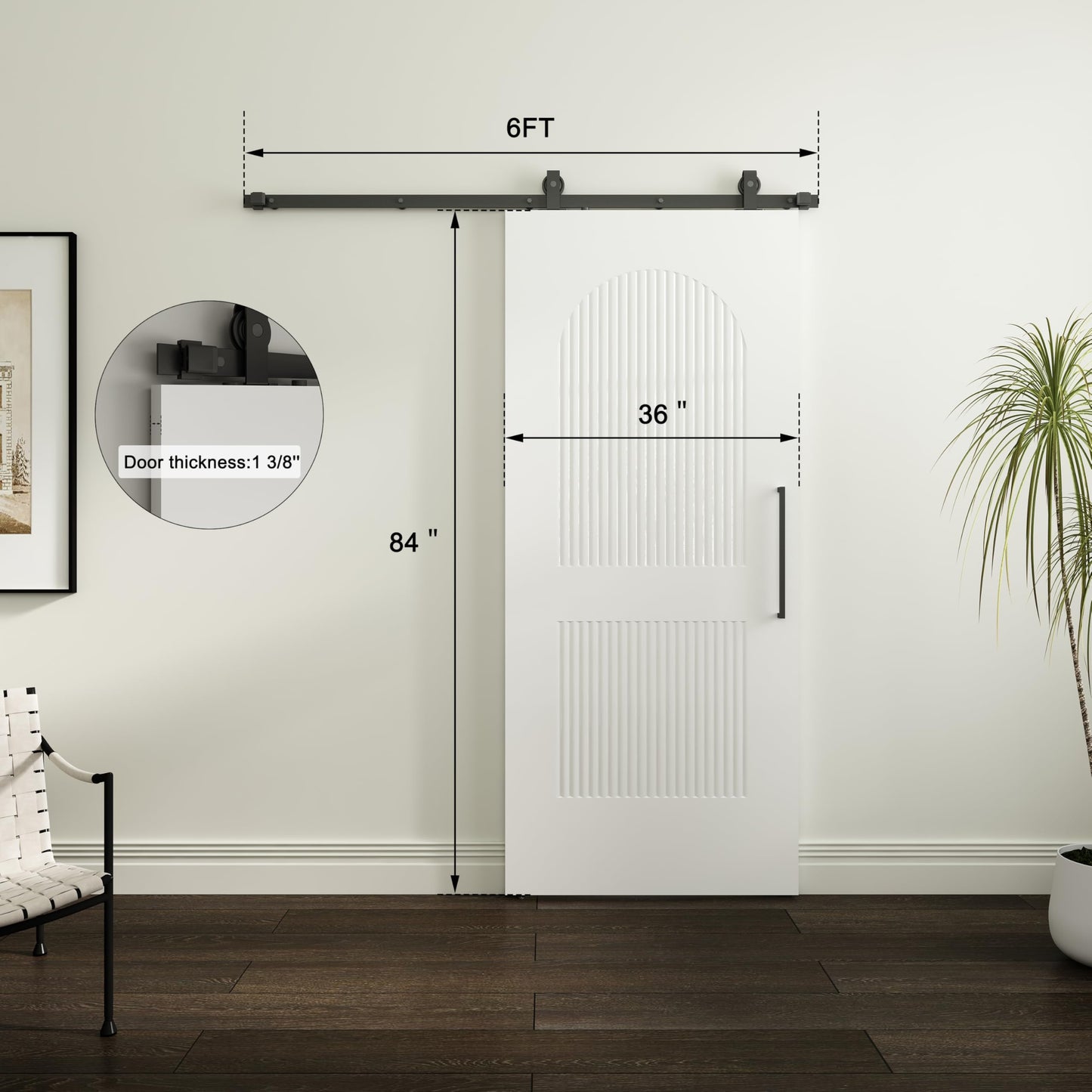 BarnSmith 36''x84'' Sliding Barn Door, 2 Panel with Reeded Arc White Primed Sliding Closet Door with 6FT Hardware Kit, Hollow Core Interior Door, Preassembled Panels, Durable & Sturdy