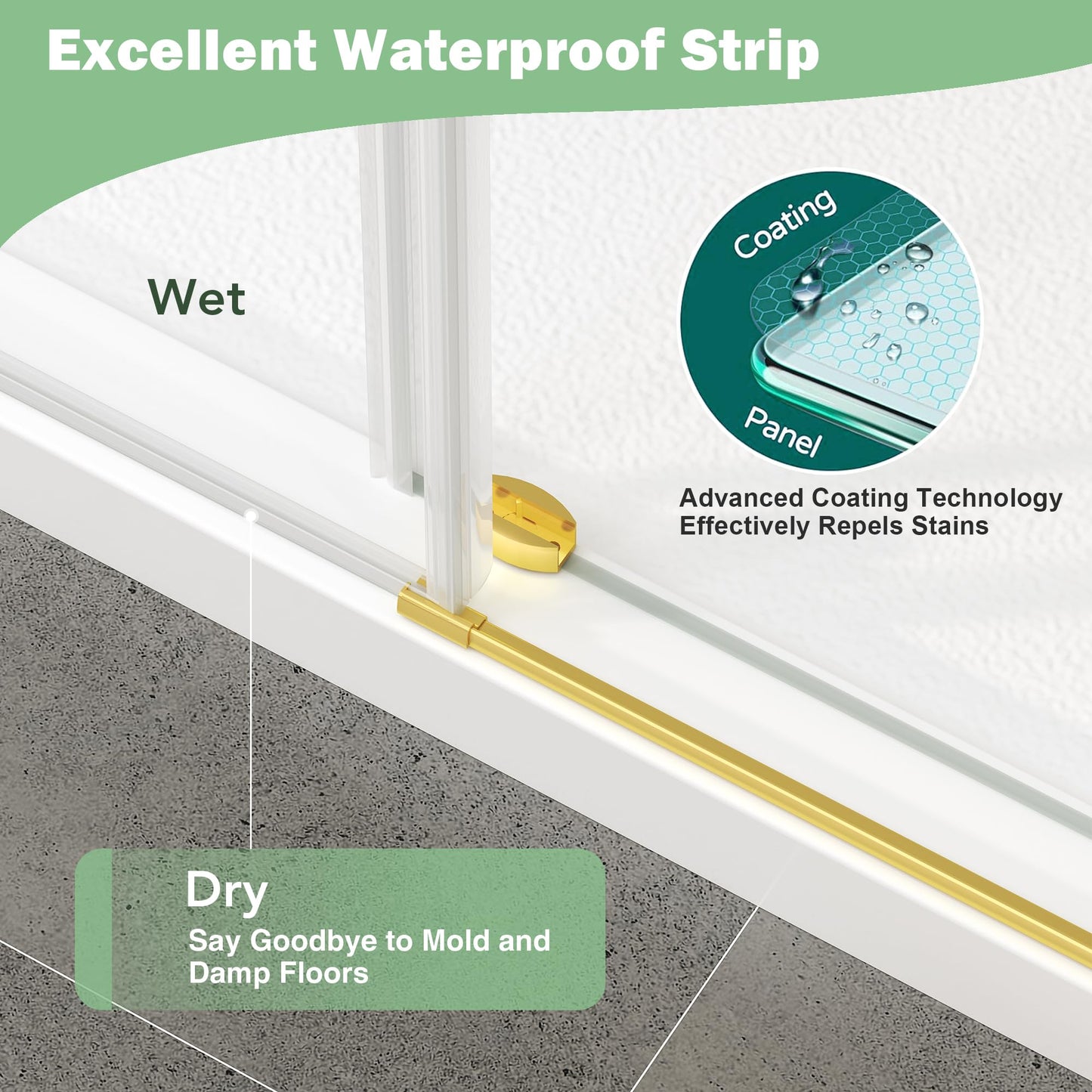 KPUY Frameless Shower Door, 43-48" W x 76" H Sliding Glass Shower Door, 1/4" (6mm) Thick Tempered Clear Glass with Explosion-Proof Film Nano Coating in Brushed Gold Finish