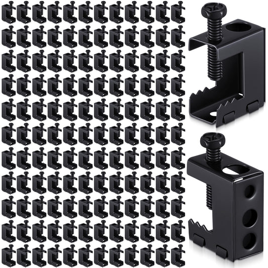 Tandefio 200 Pcs 1/4"-20 Spring Steel Beam Clamps Metal Beam Hangers Bolt on Clamp for Installation on Beams 1/4" and 3/8" Threaded Rod, S Hooks Bridle Rings for Pipe Cable Woodworking Tool (Black)