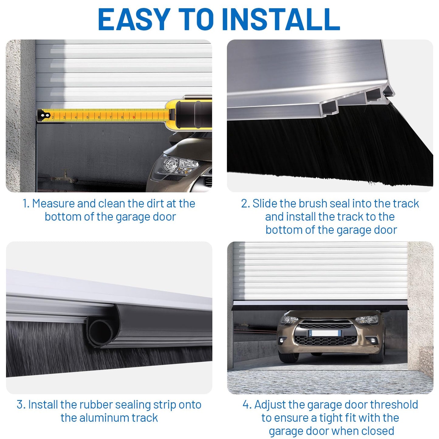 16.5FT Universal Garage Door Seals Kits，Weatherproofing Garage Door Brush Seal, U + O Heavy Duty Garage Door Seal Bottom,Aluminum Track Retainer Base and Brush Kit, Suitable for Steel、Wooden Doors