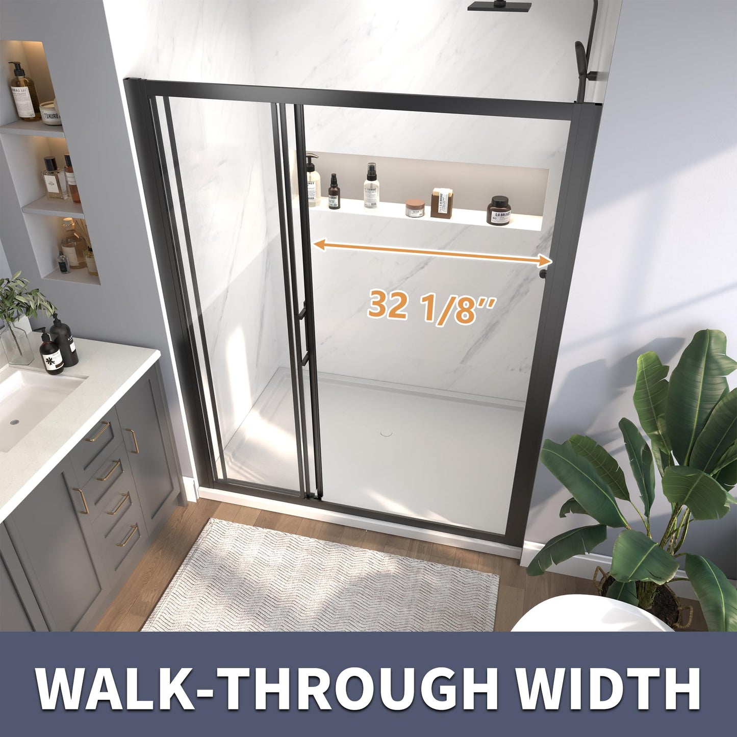 56"-60" W x 70" H Tri-Fold Sliding Shower Door, 1/4" (6mm) Clear SGCC Tempered Glass Shower Door with Easy-Clean Coating, 32 1/8" Walk-in, No-Cutting Adjustment, Reversible Installation, Matte Black