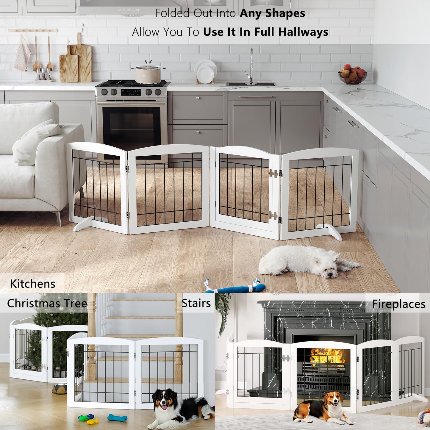 Dog Gate - 4 Panel Foldable Pet Gate Indoor for Doorways, House, Stairs, Freestanding Gate for Dogs - 80x24 -Inch Puppy Safety Fence by PAWLAND, Espresso