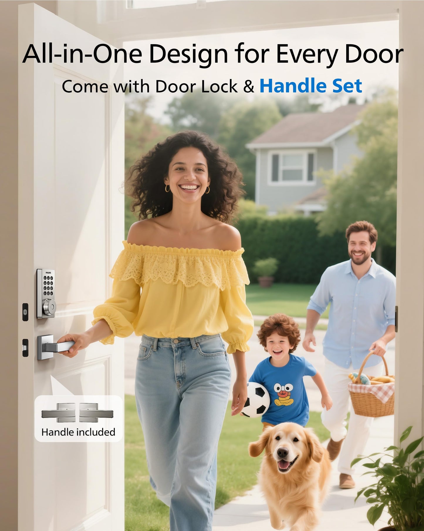 Philips WiFi Keypad Door Lock with Handle, Built-in WiFi, APP Remote Control, Voice & Fingerprint Unlock, Smart Locks for Front Door with Auto Lock, Keyless Entry Deadbolt, Satin Nickel