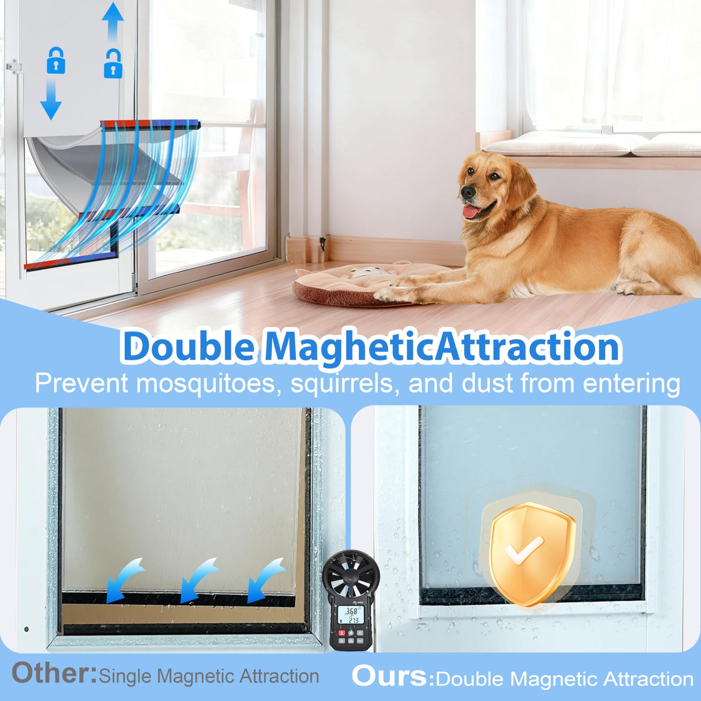 Dog Door for Sliding Glass Door,3-Layer Reinforce Door Flap,Thermal Insulation,Anti Deform,Magnetic Strip X2 Effective Weatherproof,Heavy-Duty Aluminum Frame,76-80" Adjust,for Large Dog Under 90lb