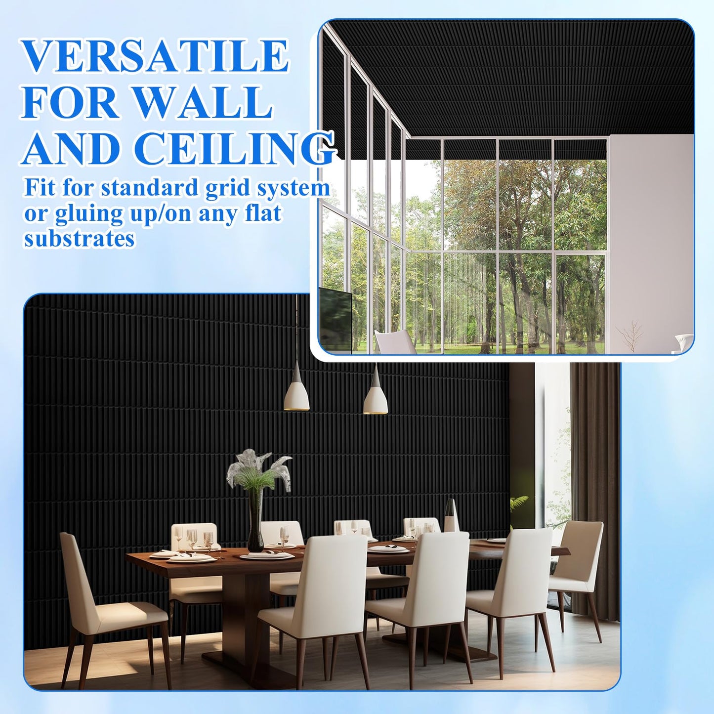 Nuanchu 32 Pcs 3D Wall Panels for Interior Wall Decor, 12''x12'' Fluted Textured Black Accent Tiles Waterproof Paintable for Living Room TV Background Bedroom Bathroom Gaming Room, 32 Sq. ft Coverage