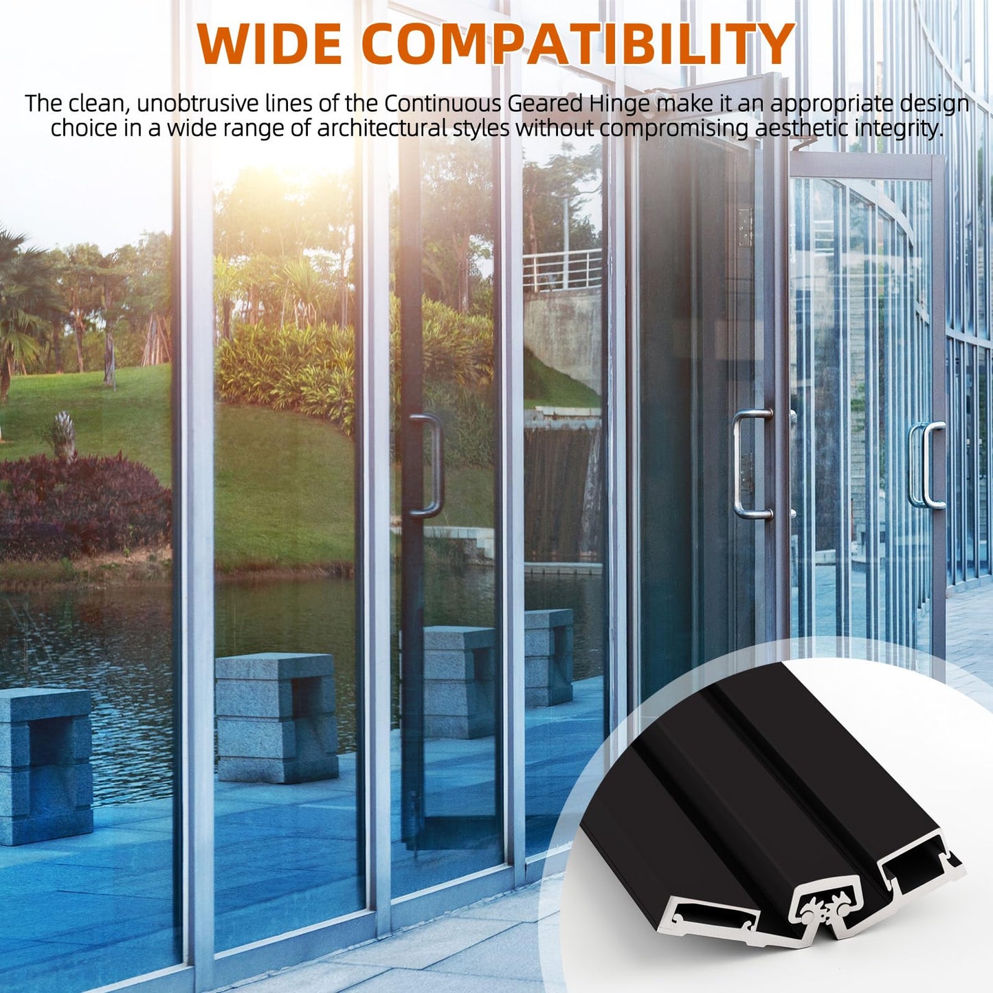 MorningRo 1 Pcs 83" Heavy Duty Continuous Hinge Y, Full Surface Anodized Aluminum Continuous Geared Hinge Center Pivot Tamperproof for Repairing Storefront Door Installations Door (Black)