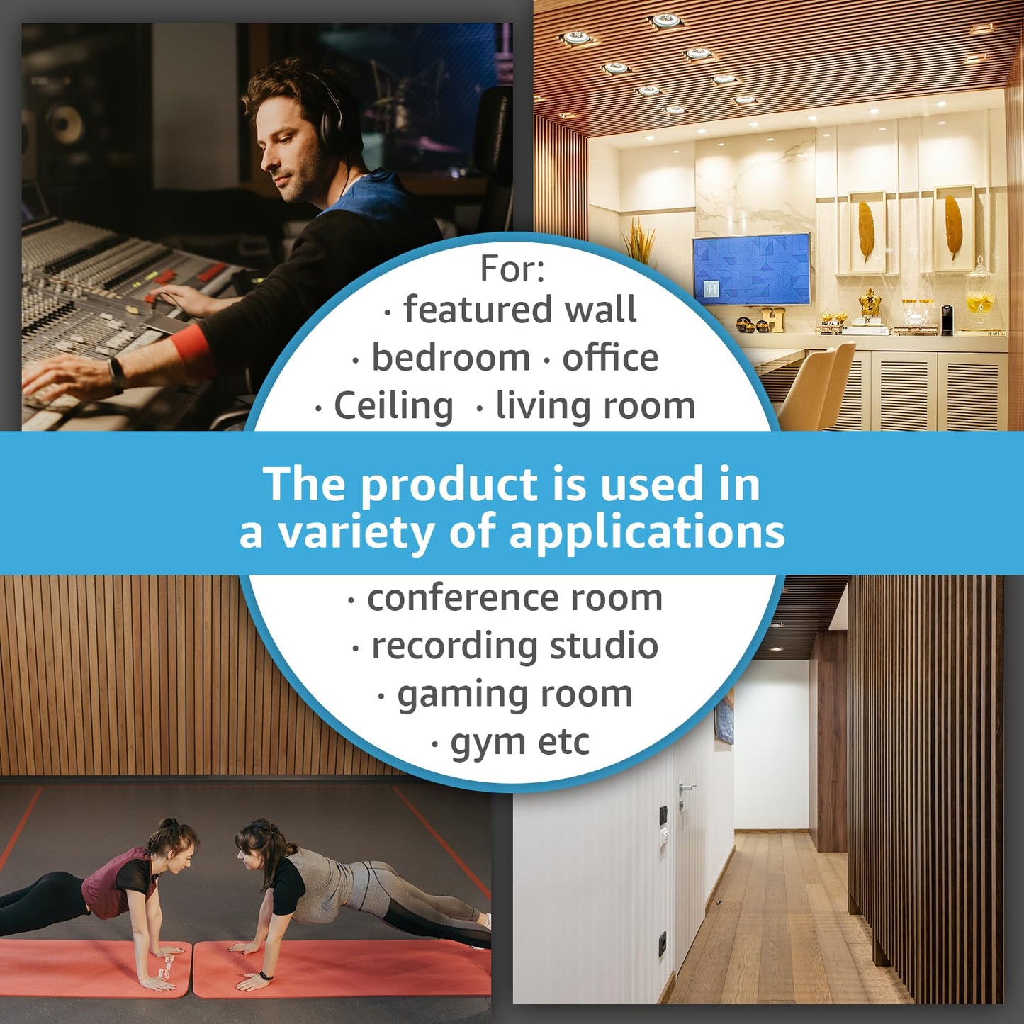 Art3d 4 Pack 47.2 x 23.6in. Wood Slat Acoustic Panels for Wall and Ceiling - 3D Fluted Sound Absorbing Panel with Wood Finish - Walnut