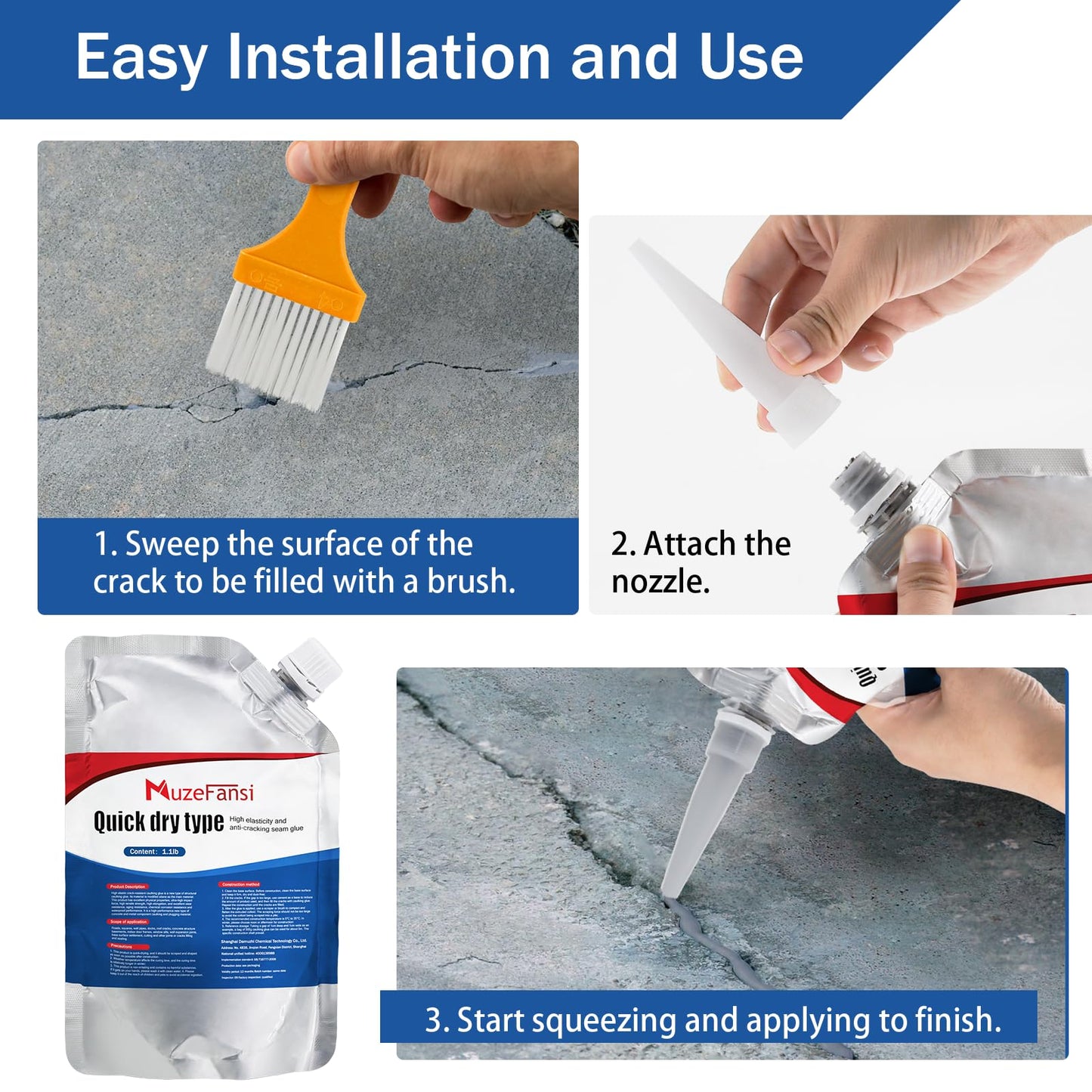 Slab Concrete Crack Waterproof Repair Sealant, Concrete Crack Filler, Quick-Drying Sealing Adhesive,Weather-Resistant Caulking Glue (4 pcs)