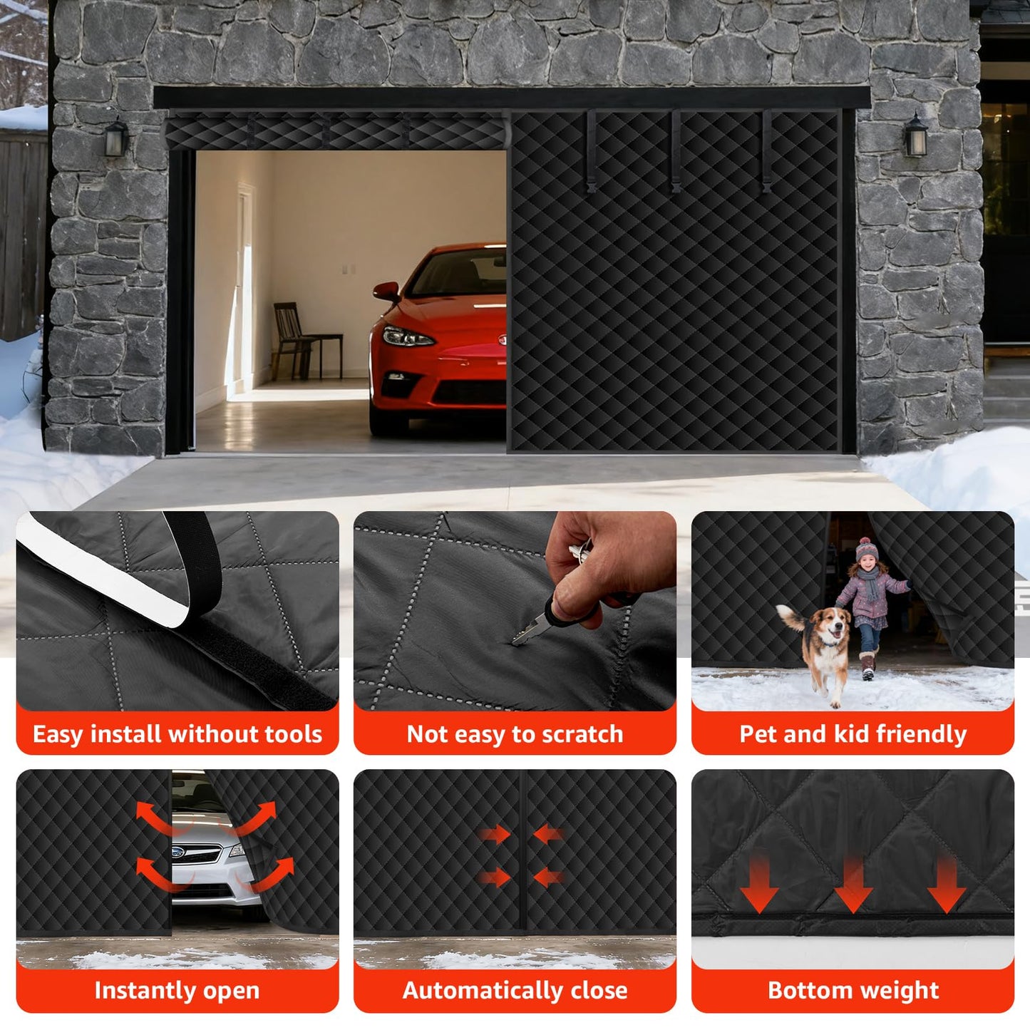 Oiyeefo Winter Garage Door Screen,16 x 7Ft Garage Door Insulation Kit 2 Car, Magnetic Thermal Insulated Garage Cover Curtain,Heavy Duty Garage Privacy Screen, Weatherproof Soundproof, Blackout