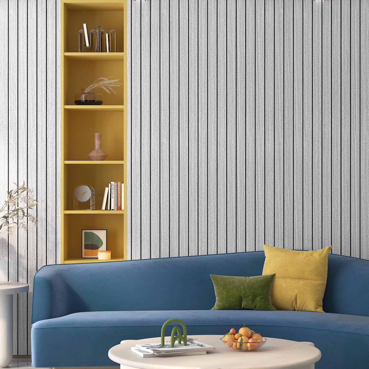 Yenhome 3D Textured Wood Slat Wall Panels, Soundproof Acoustic Panels for Interior Walls & Ceilings, Self-Adhesive Foam Panel with Grayish White Wood Modern Decor Office Home Theater Studio 12"X118"