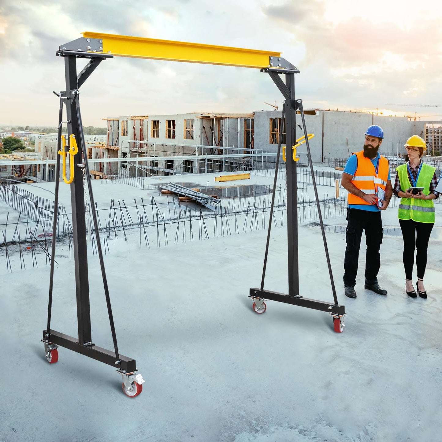 MERXENG Adjustable Gantry Crane 1 Ton, Portable Shop Lift Hoist, 97" to 141" Height Adjustable Heavy Duty Steel Gantry Crane for Factories Warehouse, 2200 Lbs Loading Capacity