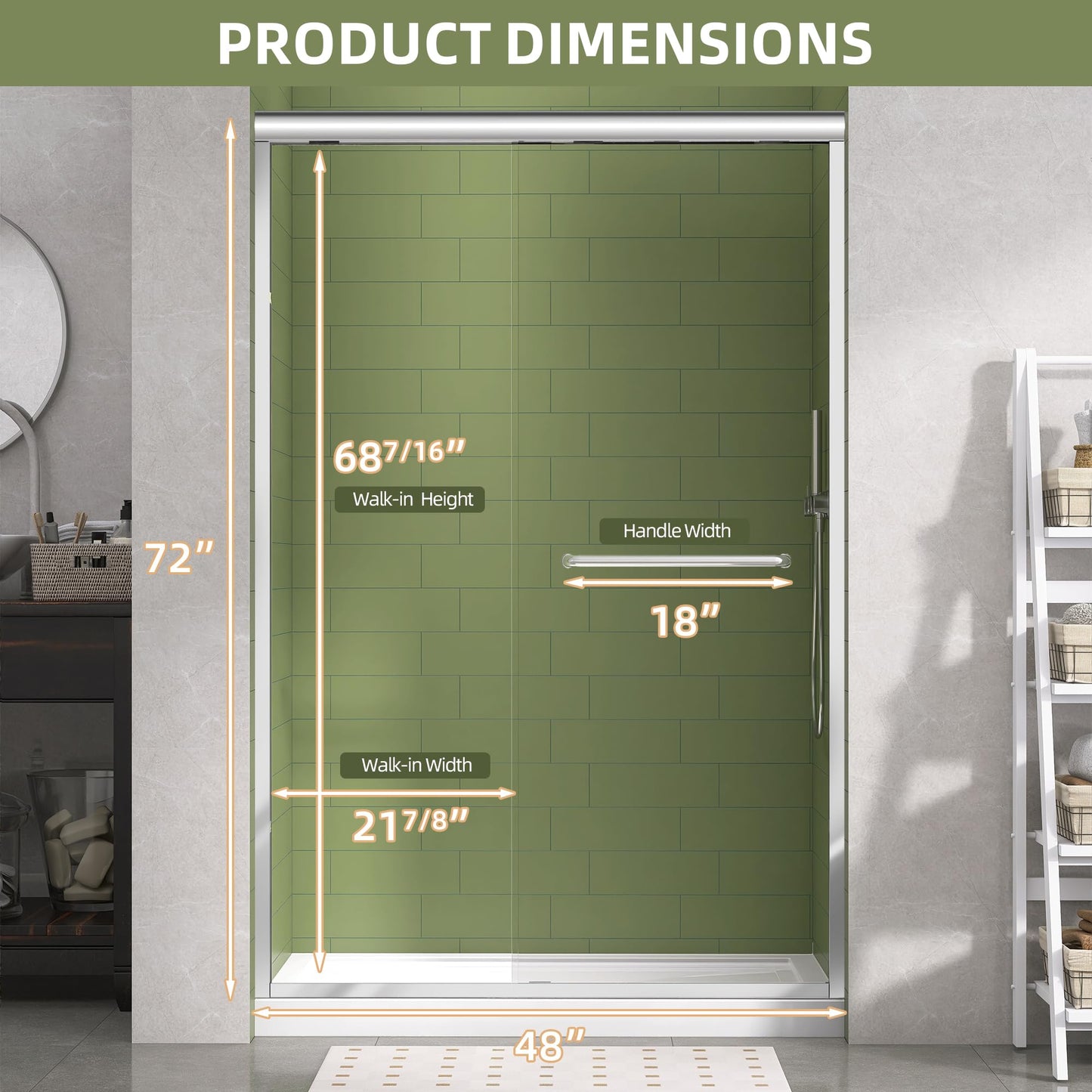GETPRO Sliding Shower Door 44-48 in. W x 72 in. H Semi-Frameless Bypasss Double Sliding Glass Shower Doors,1/4 inch Clear Tempered Glass Door for Walk-in Shower Chrome