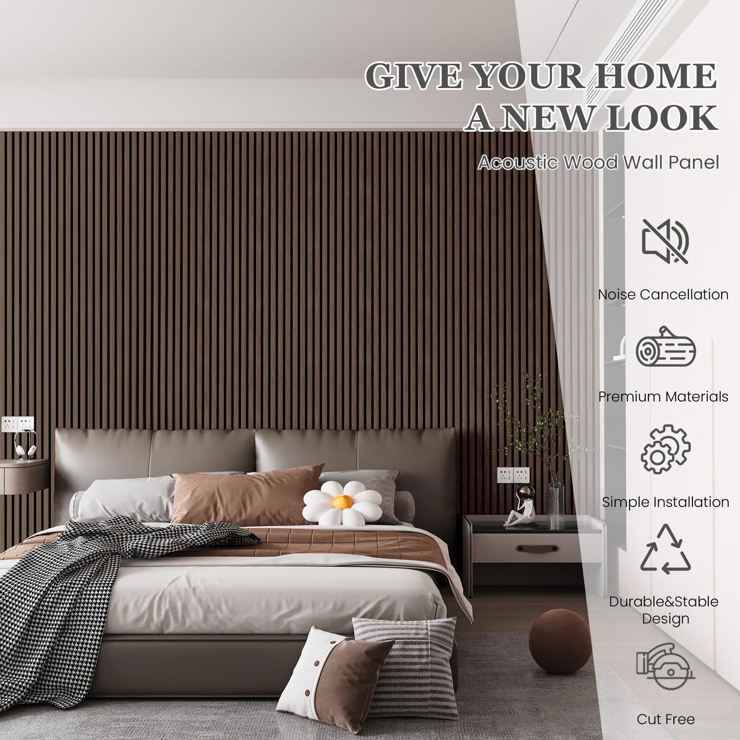 4 Pack 105.9" x 12.6" x 0.8" Acoustic Wall Panels Sound Absorbing, Wood Slat Wall Panels for Wall Decor, Soundproof Wood Wall Panels, Natural Walnut