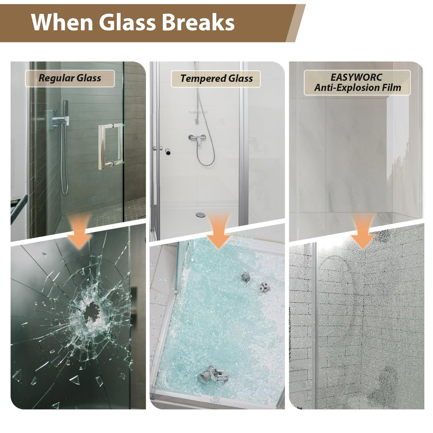EASYWORC Frameless Glass Shower Door, 43-48" W x 76" H Sliding Frameless Shower Door, 1/4''(6mm) SGCC Tempered Glass, Explosion-Proof Film Nano Coating, Stainless Steel Hardware, Brushed Nickel