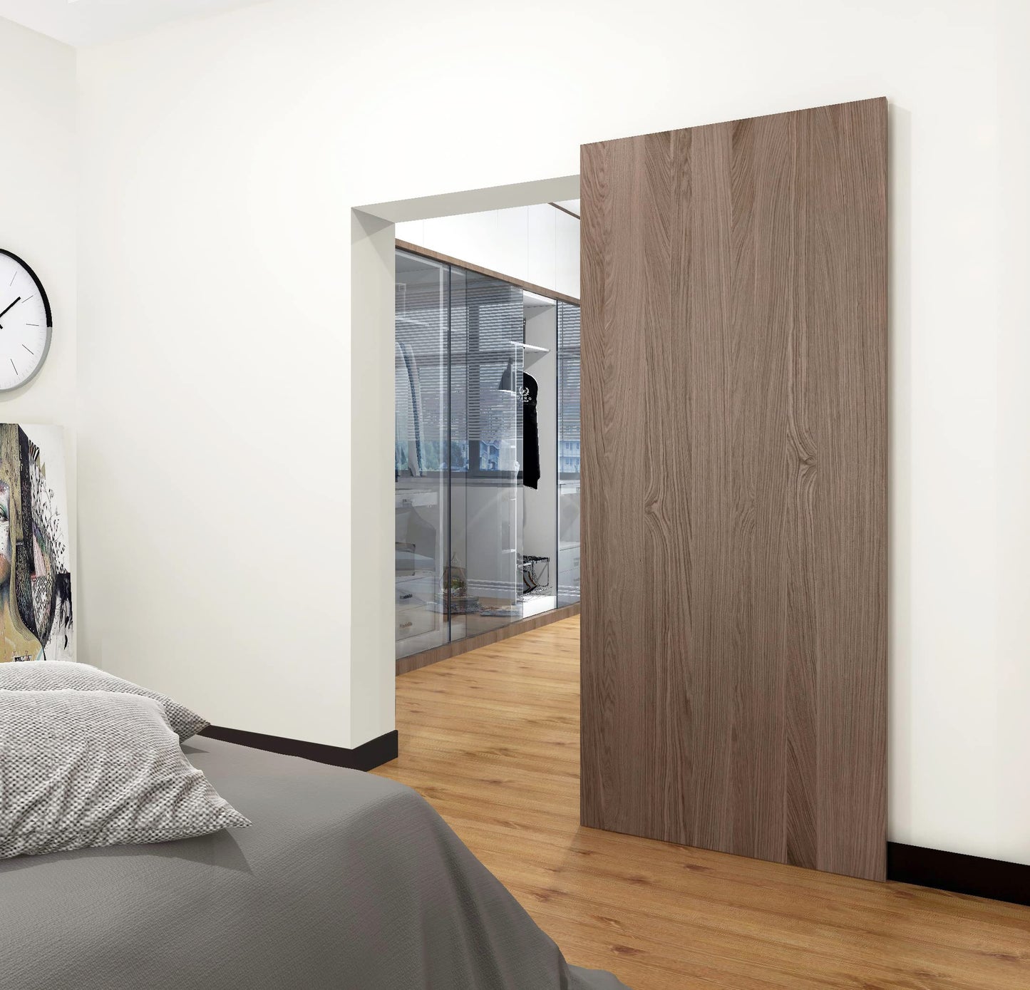 DIYHD 34" Concealed Sliding Barn Door Hardware with Dual Soft Close Mechanism, No Floor Track, Fit MIN Openning Width 28", Supports Up to 176 lb, Hidden Wall Mount System (Door Not Included)