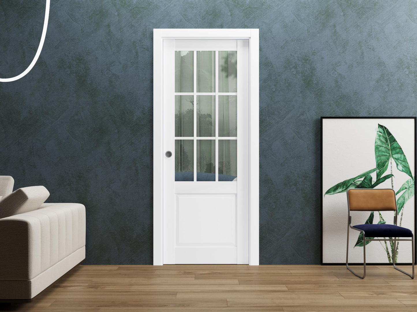 SARTODOORS Felicia 3599 | Interior French Single Pocket Door with Clear Glass, Wooden, 30x96, White, Classic Style | Hardware Included