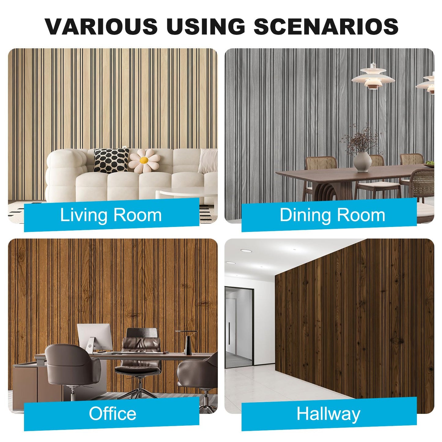 Art3d 4-Pack Glue-On Wall Panels, Wood Grain Texture Interior Wall Decor, 104"x12" Recycled Polystyrene Wainscoting Panels, Low Emission for Living Room Bedroom,Natural Teak