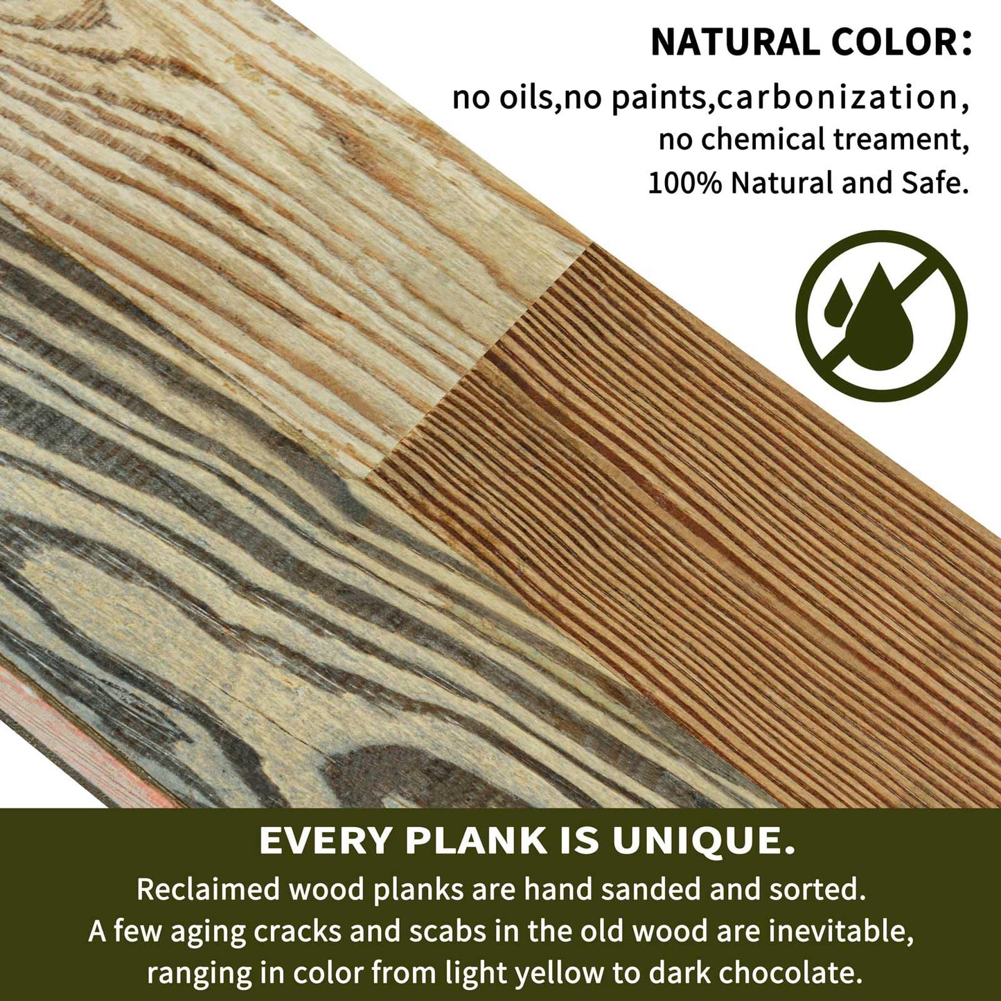Luxdecor Real Reclaimed Wood Planks for Wall-10 Pieces Easy Nail-Up Shiplap Rustic Style 6" Wide Wood Shiplap Panels for Wall 19.44 Sq Ft (Natural Weathered Brown)