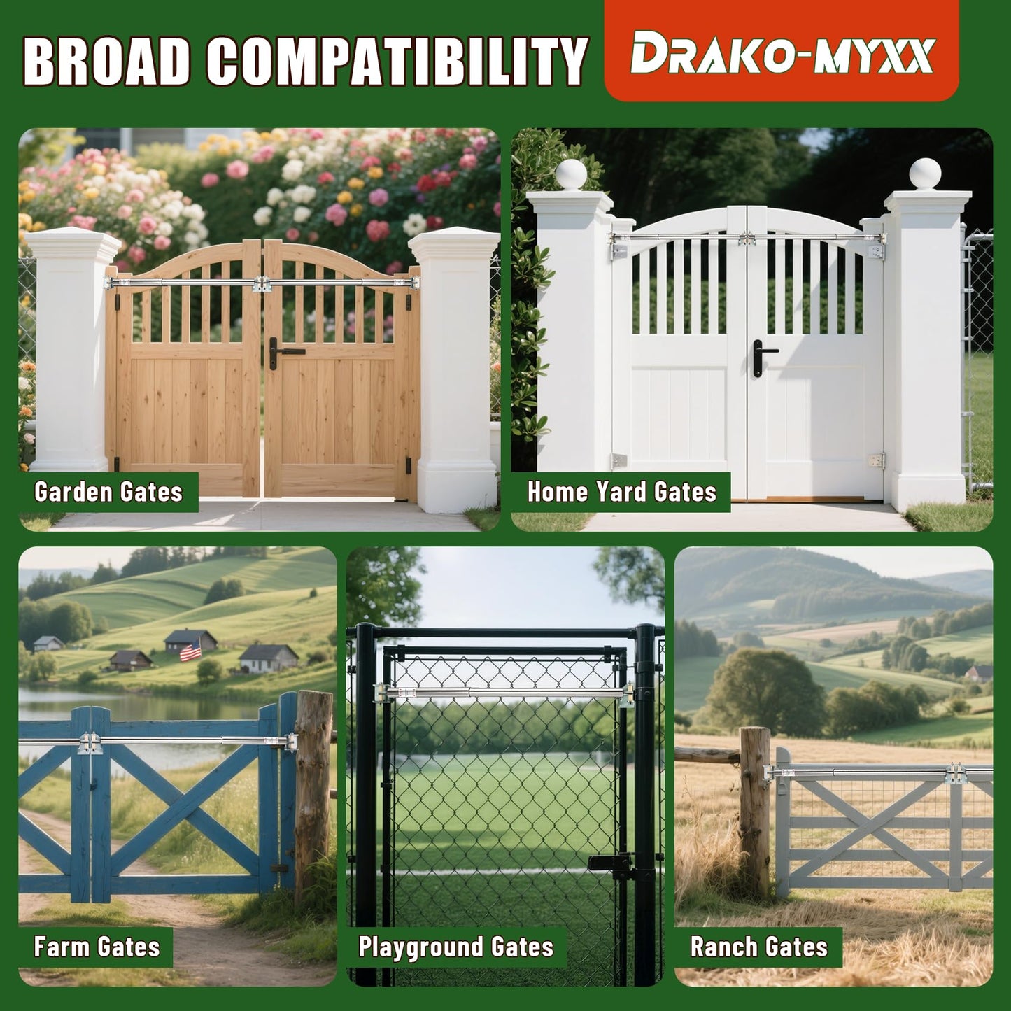 Upgraded TB200SS Stainless Steel Hydraulic Gate Closer Set, Heavy-Duty Weatherproof Outdoor Design, Fits 60–140 Lbs, 40–64 Inches Gate Width, for Farm, Ranch, Fence, Warehouse, Stadium