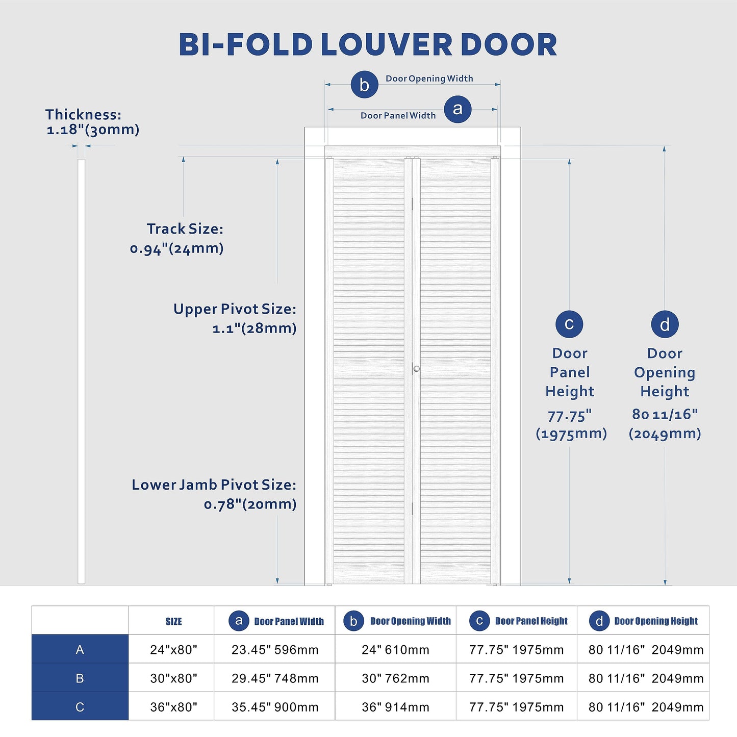 ARKHJEM Louver Closet Door, Half-Panel Bi-Fold Doors for 24in×80in Opening, Finished Interior Door Slab, Folding Doors with Hardware, MDF&PVC, White