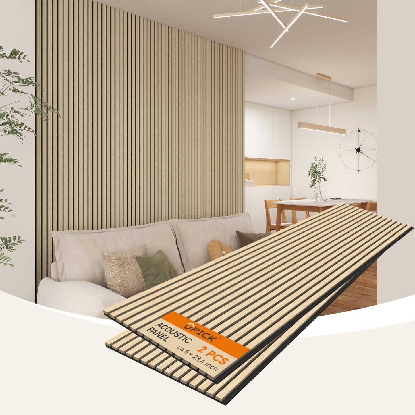 Upick MDF Acoustic Wall Panels Sound Absorbing, 2 Pack 94.5 x 23.4 inch Sound Proof Foam Wall Panels & Wood Slat Wall Panels for Interior Wall Decor, Oak