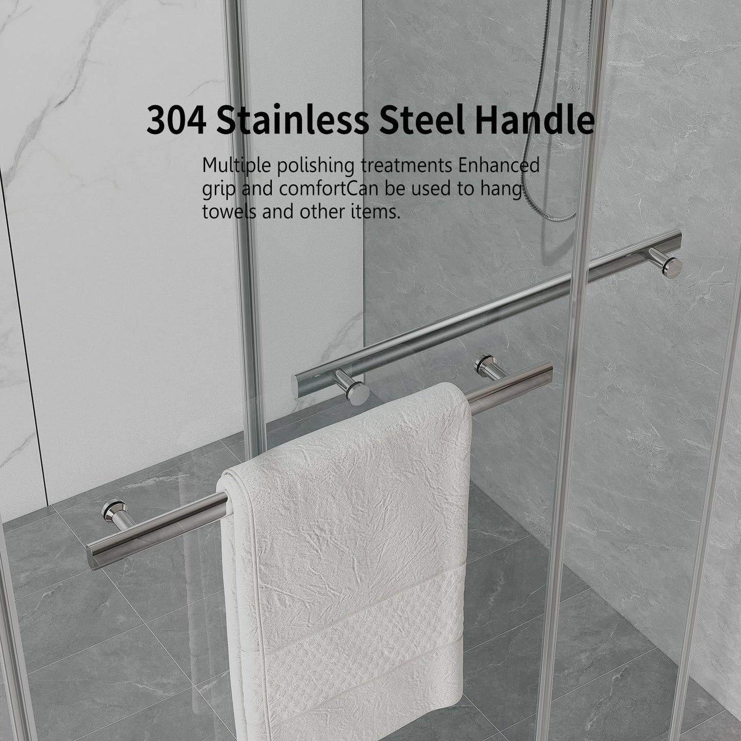 Dimaris 56-60.in W x 74.in H Frameless Shower Door, Shower Door with 5/16" (8mm) Clear Tempered Glass, Easy Sliding, Nano Coating, Stainless Steel, Chrome, Walk in Shower