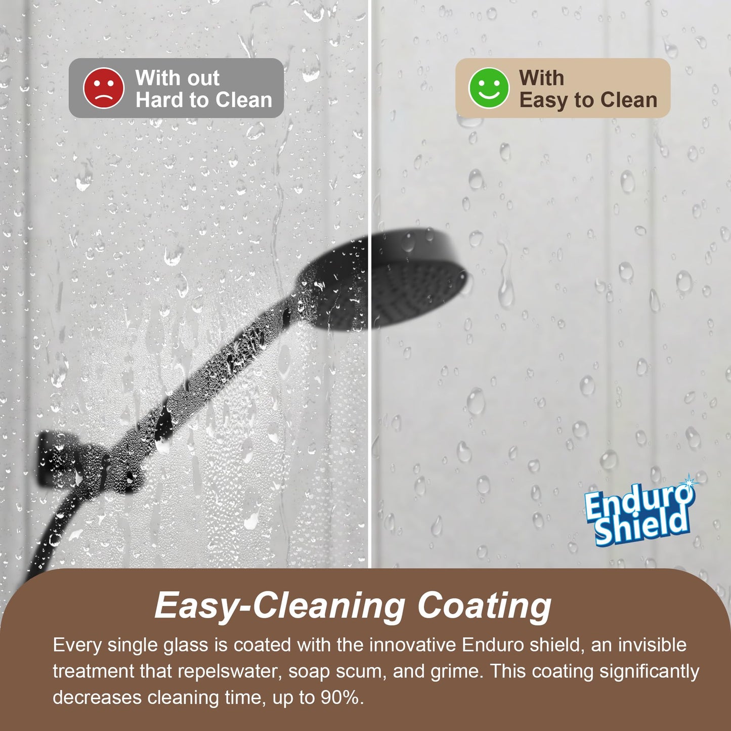 UKD01 61 to 65 in. W x 76 in. H Double Sliding Frameless Shower Doors - Stainless Steel 3/8" (10mm) Certified Tempered Glass 65x76-SG