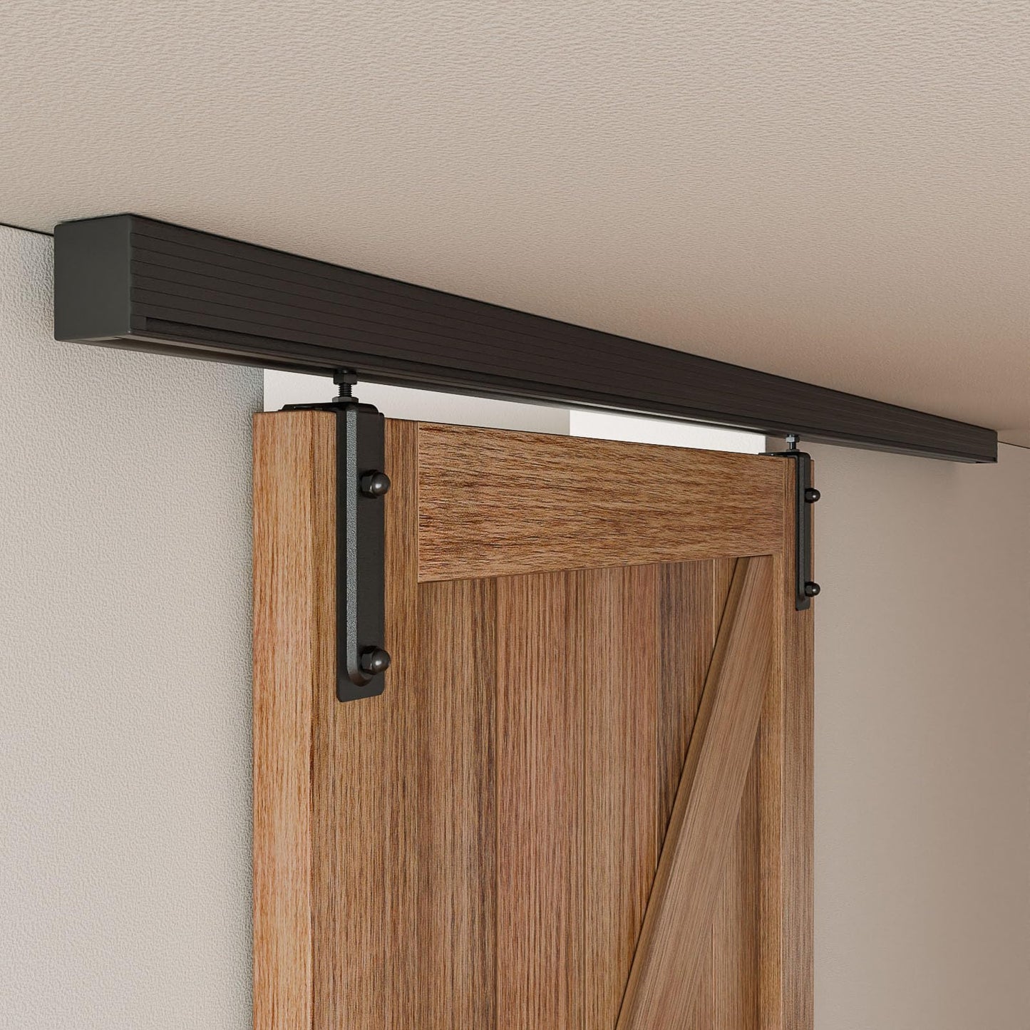 FLYVLIEG 6.6FT Ceiling Mount Box Rail Barn Door Hardware Heavy Duty Sliding Barn Door Track Kit for Single Door, Aluminum Alloy, Easy Install (No Door)
