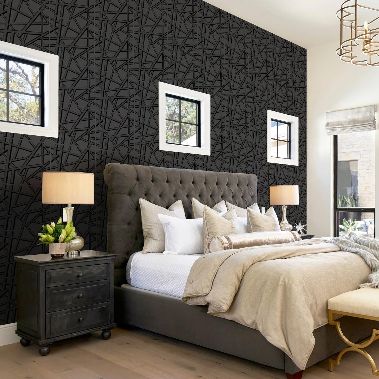 LEVOWAY 33 Pack 3D Wall Panels for Interior Wall Decor, 12''x12'' Black Accent Textured Wall Panels, Wall Covering Panles for Living Room, Gaming Room, TV Background, Cover 32 Sq.Ft