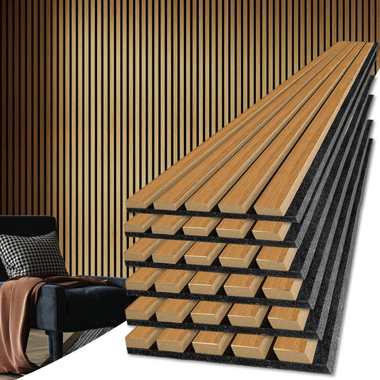 Art3d 6-Pack Acoustic Wood Slat Wall Panels for Interior Decor, 3D Fluted Sound Absorbing Wood Paneling for Accent Wall Ceiling Kitchen Living Room Bedroom Office, 94.5 x 7.9 inch Warm Teak