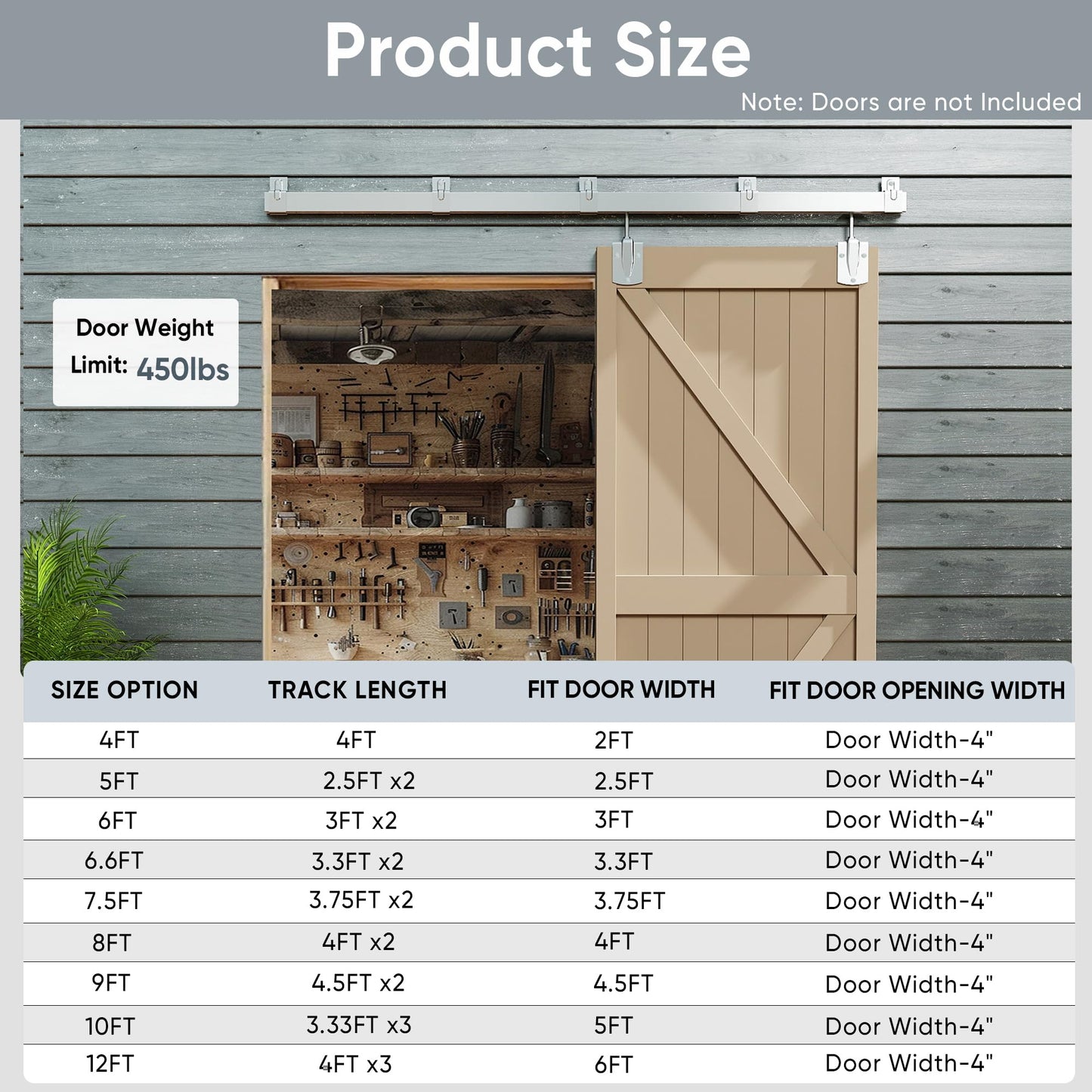 JUBEST 8FT Box Rail Exterior Barn Door Hardware Kit, Heavy-Duty Silver Sliding Barn Door Track System, Wall Mount Door Hardware Kits (Door Not Included)