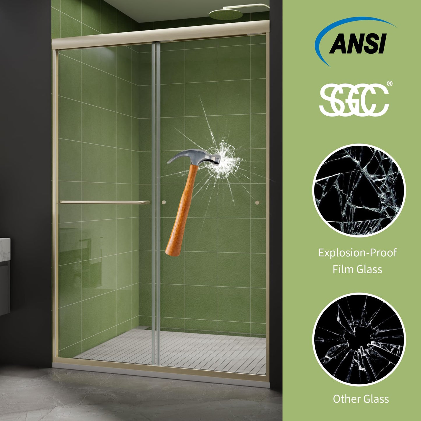 Comfystyle 44-48 in.W x70 in.H Semi-Frameless Sliding Shower Door,Sliding Shower Door with 1/4" (6mm) Clear SGCC Tempered Glass,Brushed Nickel Finish,Shower Doors can be Installed Left and Right