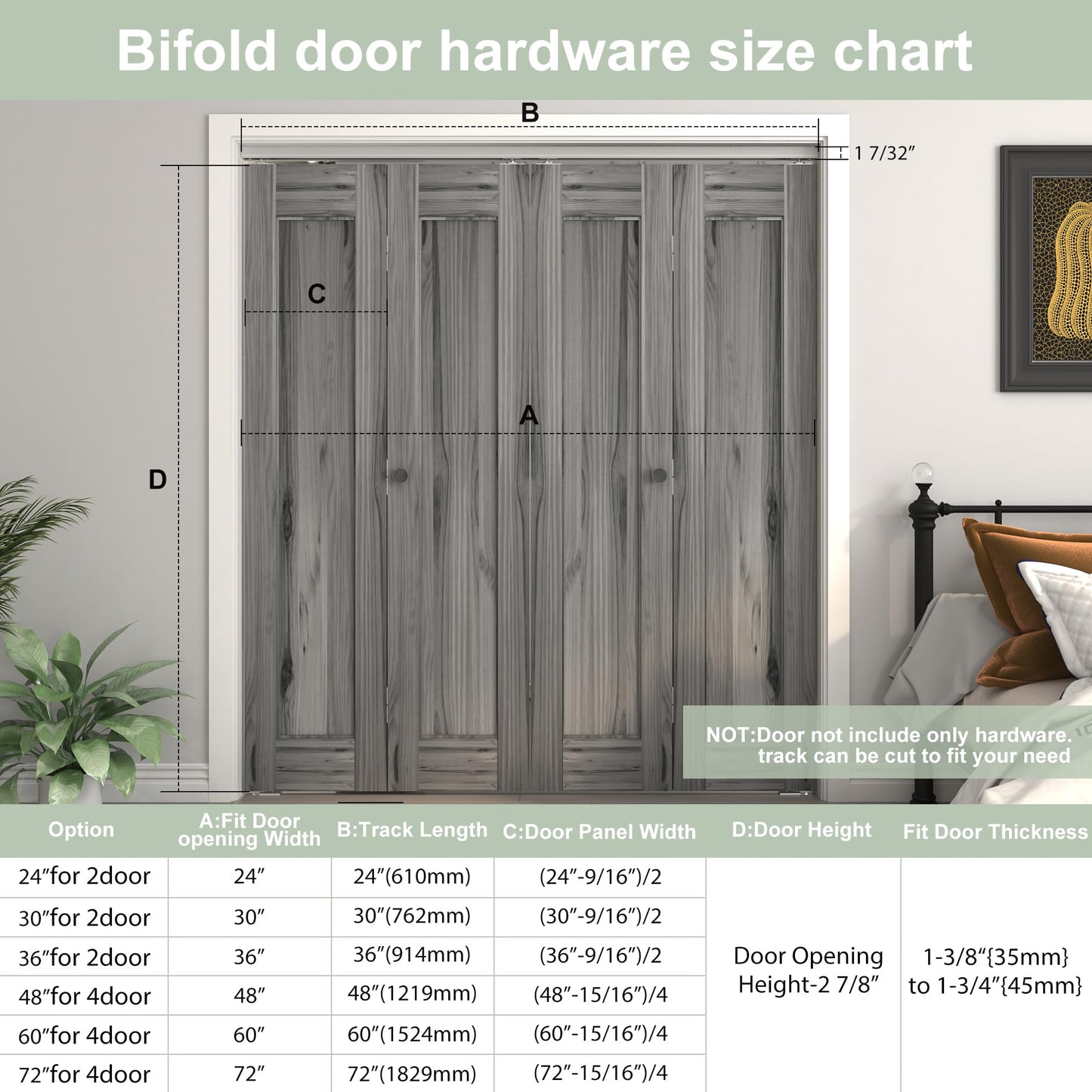 SongYung 60" Bifold Door Hardware Kit for 4 Doors,Aluminum Sliding Barn Door Hardware Top Mounted for Bathroom, Bedroom, Storeroom, Living Room