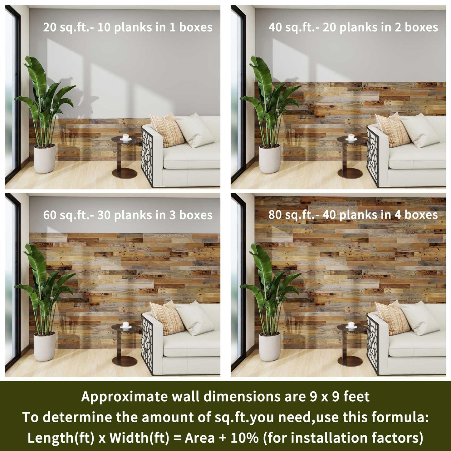 Luxdecor Real Reclaimed Wood Planks for Wall-10 Pieces Easy Nail-Up Shiplap Rustic Style 6" Wide Wood Shiplap Panels for Wall 19.44 Sq Ft (Natural Weathered Brown)