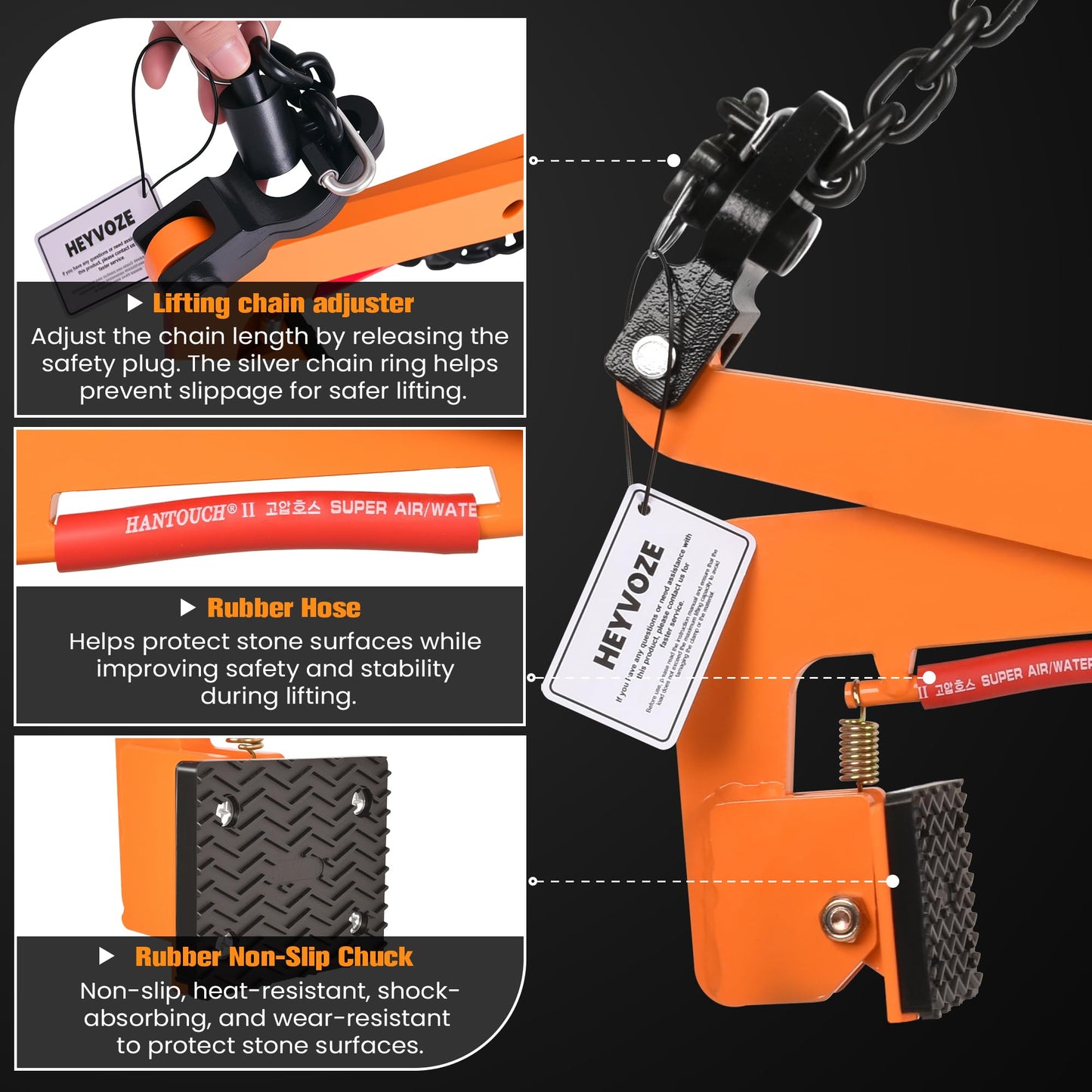 HEYVOZE 1100 Ibs Granite Slab Lifting Clamp, 13-28 Inch Stone Lifting Clamp, Heavy Duty Scissor Lifter Clamps for Vertical Transport of Marble, Slate, Brick, Timber and Rock