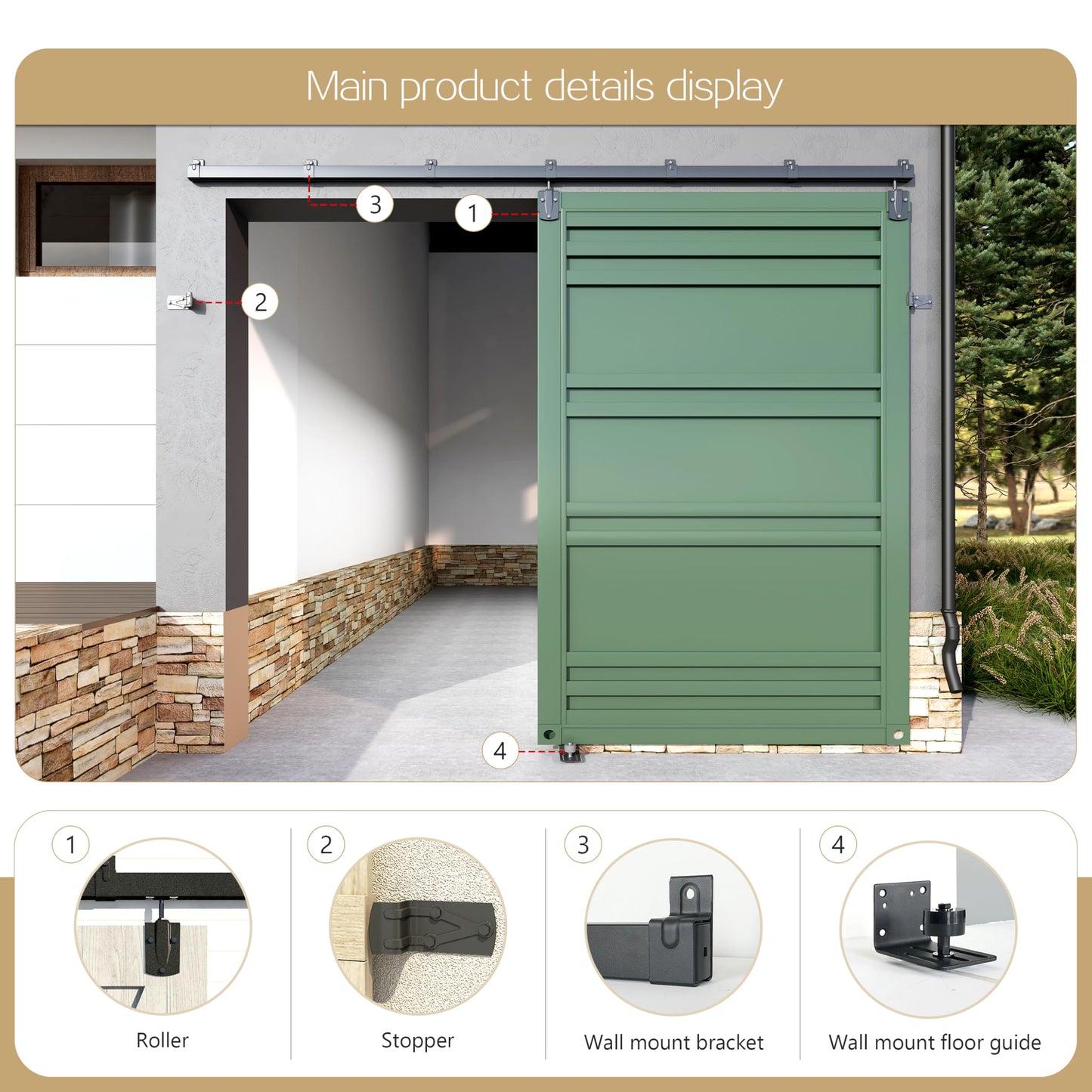 HARDJULAN 12FT Heavy Duty Box Rail Exterior Sliding Barn Door Hardware Kit, 450 lbs Capacity, Black Powder Coated Finish,Kit for Outdoor,Fit MAX 1 Door Width 72in