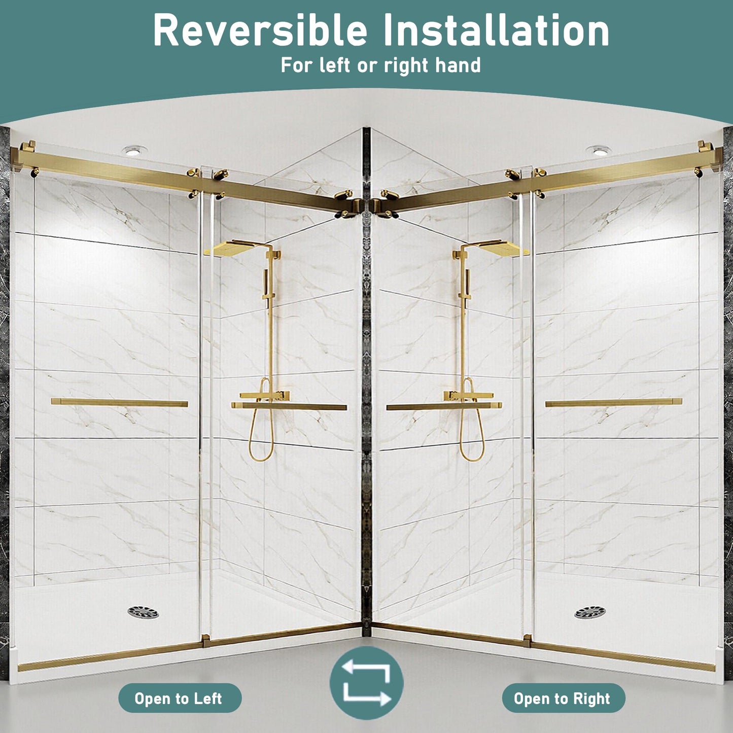 Dyvalis 49-54" W x 76" H Frameless Double Sliding Shower Door for Walk-in Shower,5/16" (8mm) SGCC Certified Clear Tempered Safety Glass,Easy-Clean Coating,Quiet Heavy-Duty Roller System, Brushed Gold