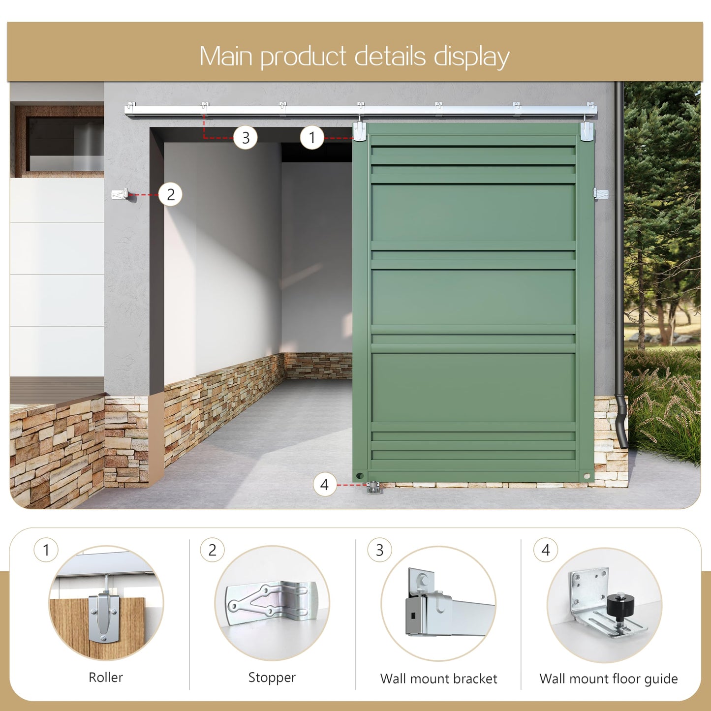 HARDJULAN 10FT Heavy-Duty Galvanized Steel Exterior Sliding Barn Door Hardware Kit, 450 lbs Capacity,Kit for Outdoor,Fit for MAX 1 Door Width 60in