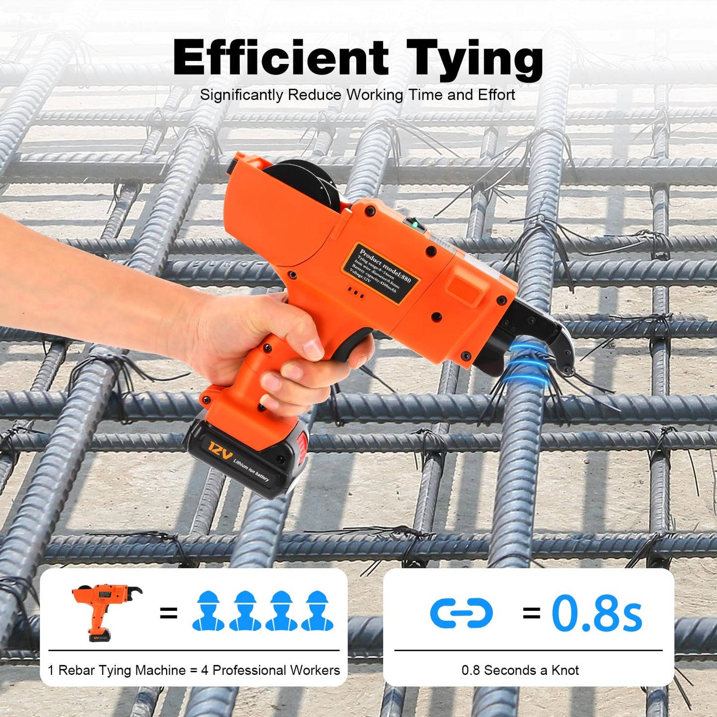 ARLIGAADUO Automatic Rebar Tie Gun, Cordless Rebar Tying Machine, 8-34mm Automatic Rebar Tie Wire Twister, Rebar Tying Tool w/Pliers + 2pcs 4500mAh Batteries for Steel Bar Rod Tying Binding