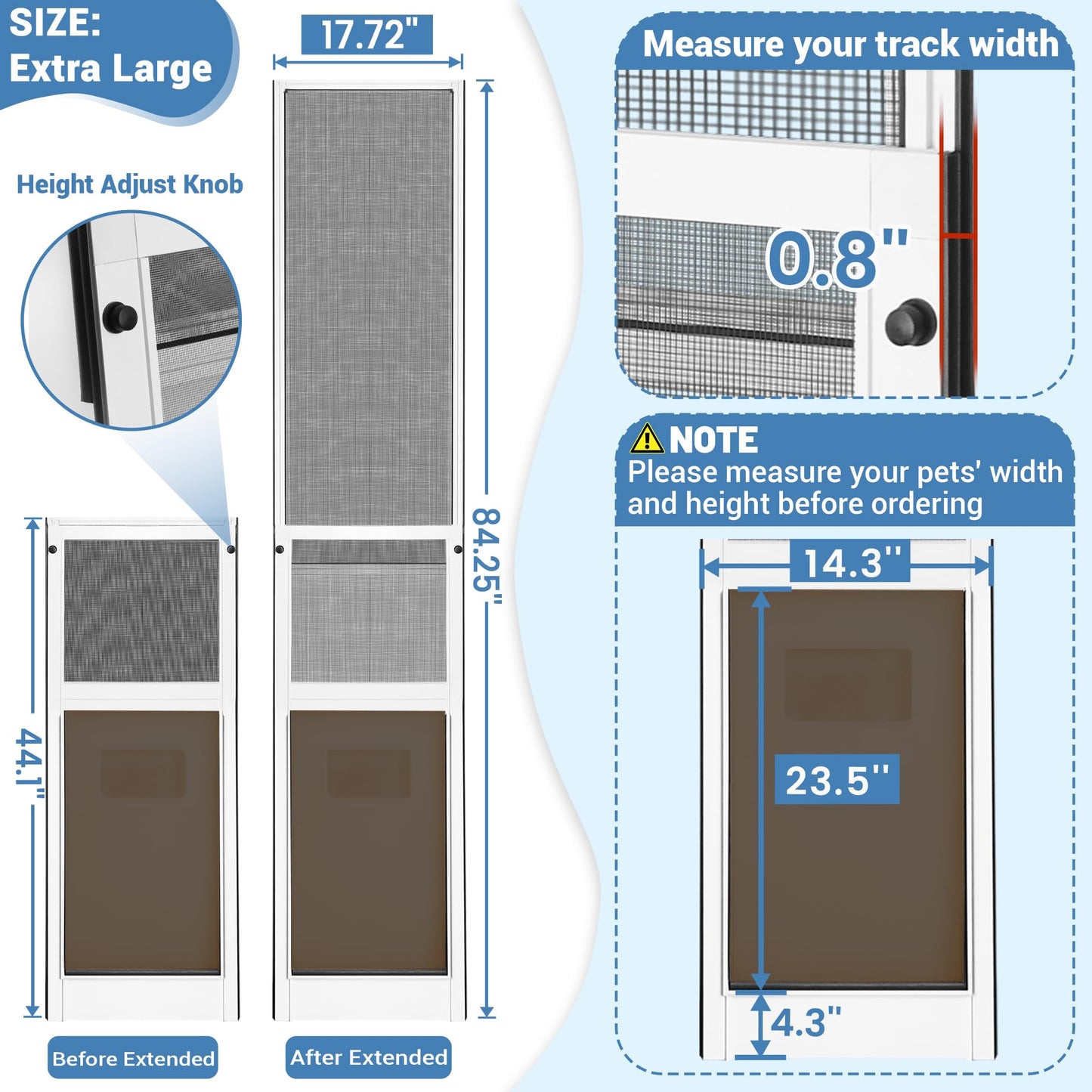 FAMIGRO XL Dog Door for Sliding Glass Door, Extra Large Patio Doggy Door Insert for Sliding Door, Height Adjustable from 44" to 84", Flap Width: 14 inch