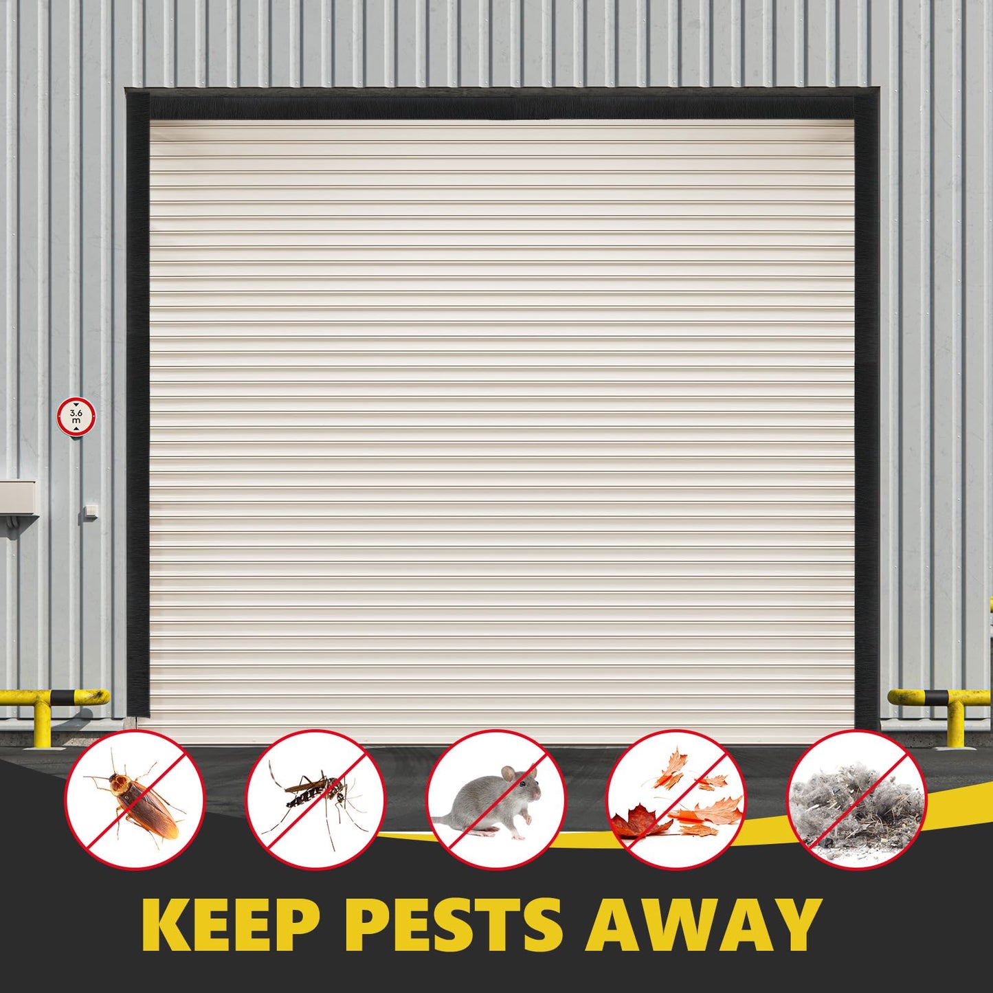 DoubleFill 12 x 10 ft Garage Door Brush Seal Kit, 3 Inch Roll up Door Seal with Aluminum Track, Heavy Duty Nylon Brush for Commercial Doors, Warehouse Barn, Energy Saving, Pest Proof, Black