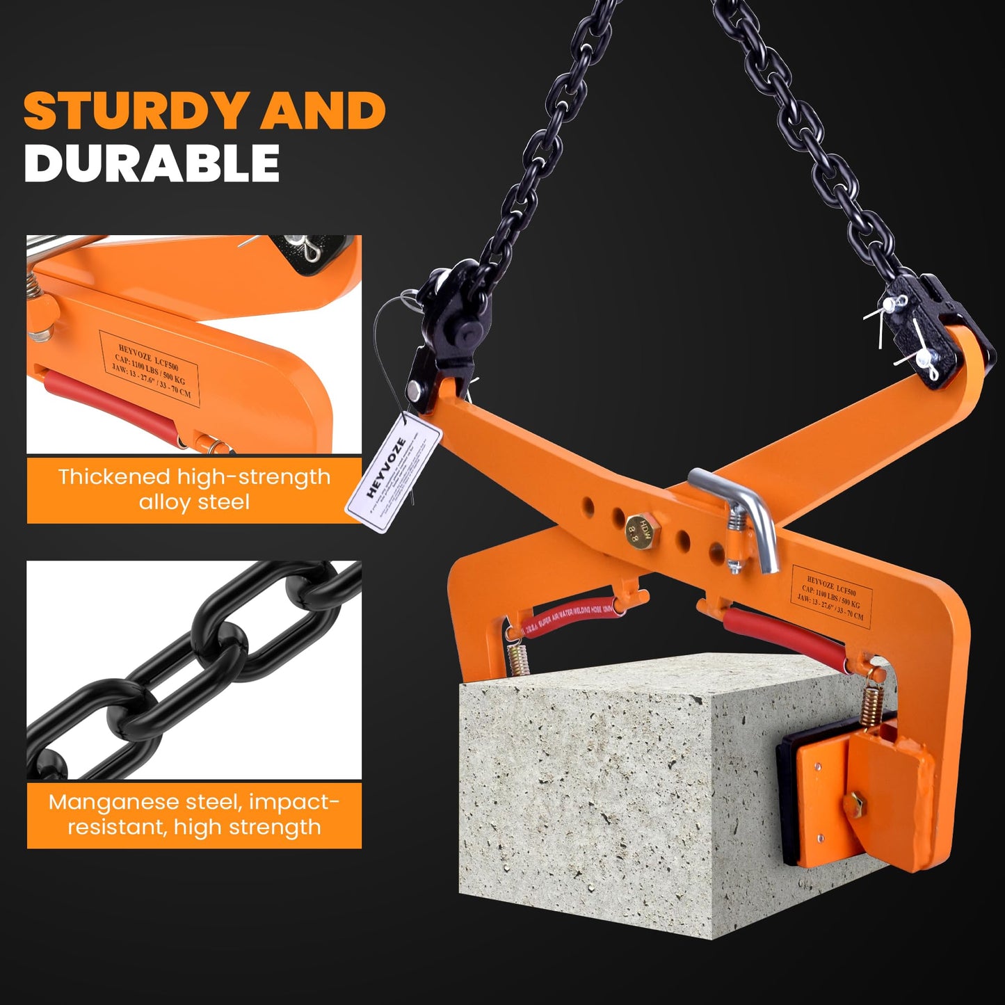 HEYVOZE 1100 Ibs Granite Slab Lifting Clamp, 13-28 Inch Stone Lifting Clamp, Heavy Duty Scissor Lifter Clamps for Vertical Transport of Marble, Slate, Brick, Timber and Rock