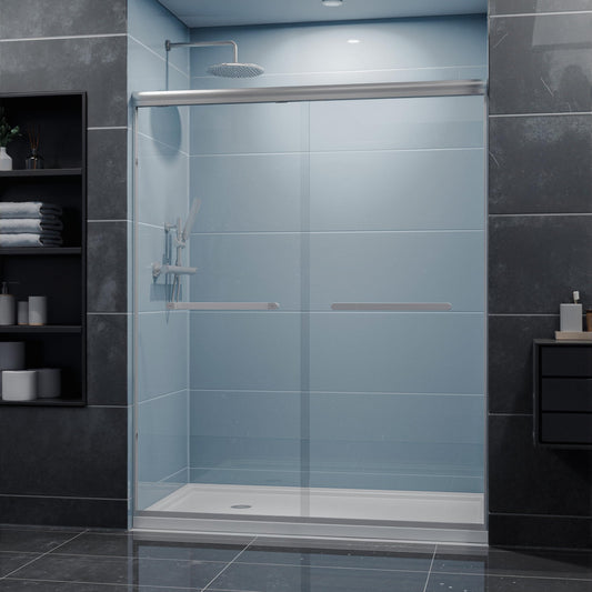 Kullavik Shower Door 56-60'' W x 72'' H Semi-Frameless Bypasss Bathroom Glass Shower Double Sliding Doors,1/4'' (6mm) Clear SGCC Tempered Glass with Explosion-Proof Film,Brushed Nickel