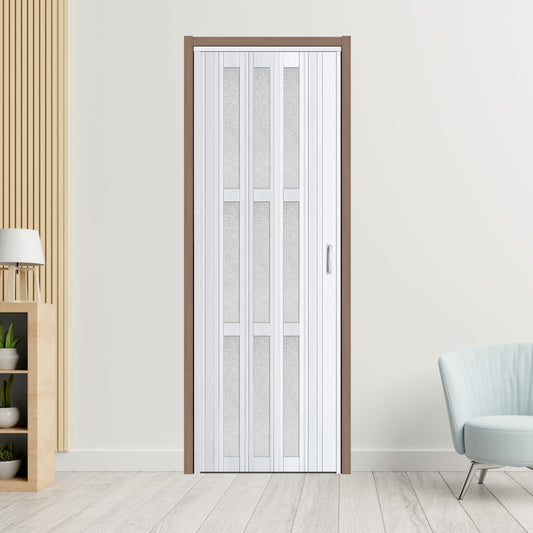 CCBOYSHARDWARE 30X80inAccordion Door with Frosted Acrylic Panels, Privacy PVC Folding Door with Lock & Handle, Double Magnetic Bifold Door for Closet, Pantry& Room Divider,Easy to Clean,Trimmable