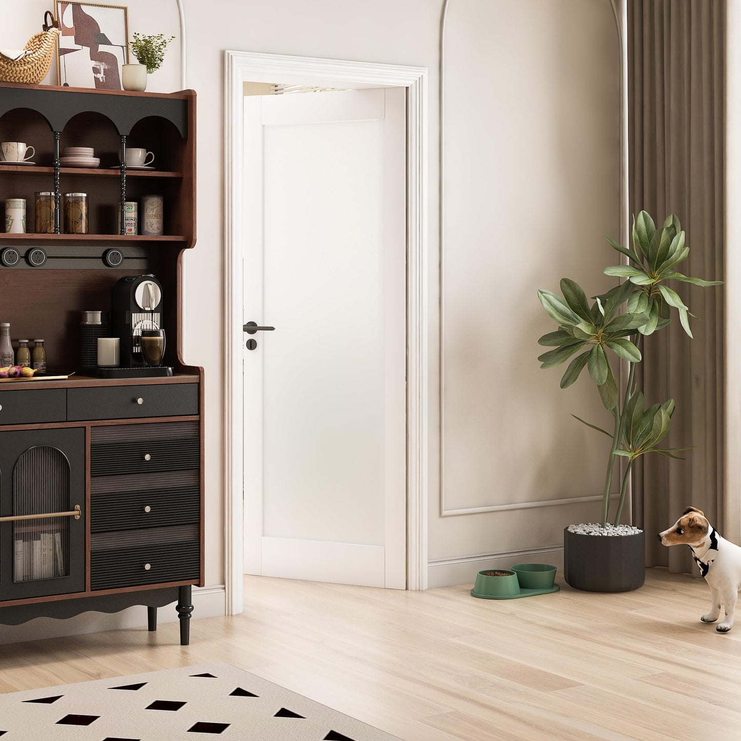 OHTOMO 30"x 80"Interior Slab Door, 1-Lite Frosted Glass French Door Slab, Pre-Assembled White Primed Solid Core Panel w/o Prehung Jamb, for Pantry Closet Laundry Bathroom Office