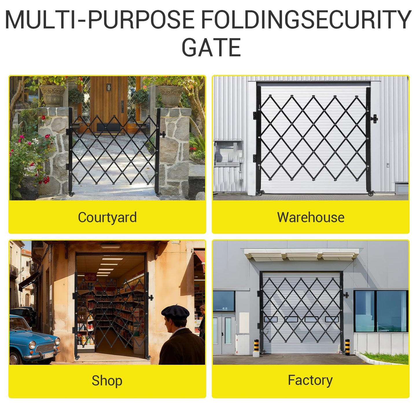 GarveeTech Single Folding Security Gate, 52" H x 42" W Lockable Scissor Gate with 360° Swivel Casters, Heavy-Duty Steel Outdoor Barricade Retractable Gates for Courtyards, Garages, Gardens, Pool