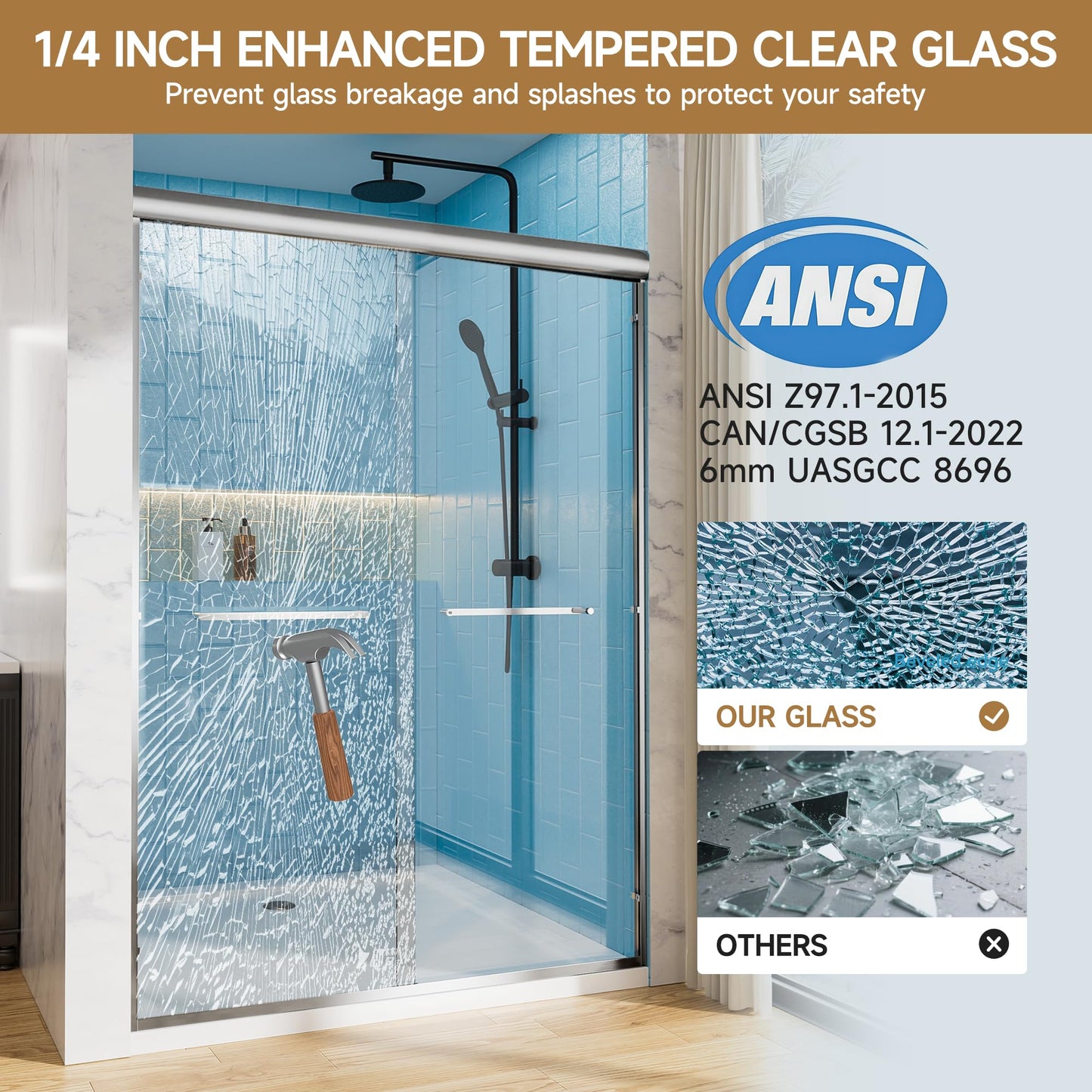 Double Sliding Glass Shower Door, 56–60 in W x 72 in H, Chrome Aluminum Frame, 1/4 in(6mm) High-Strength Tempered Glass Shower Door, for Walk-in Showers
