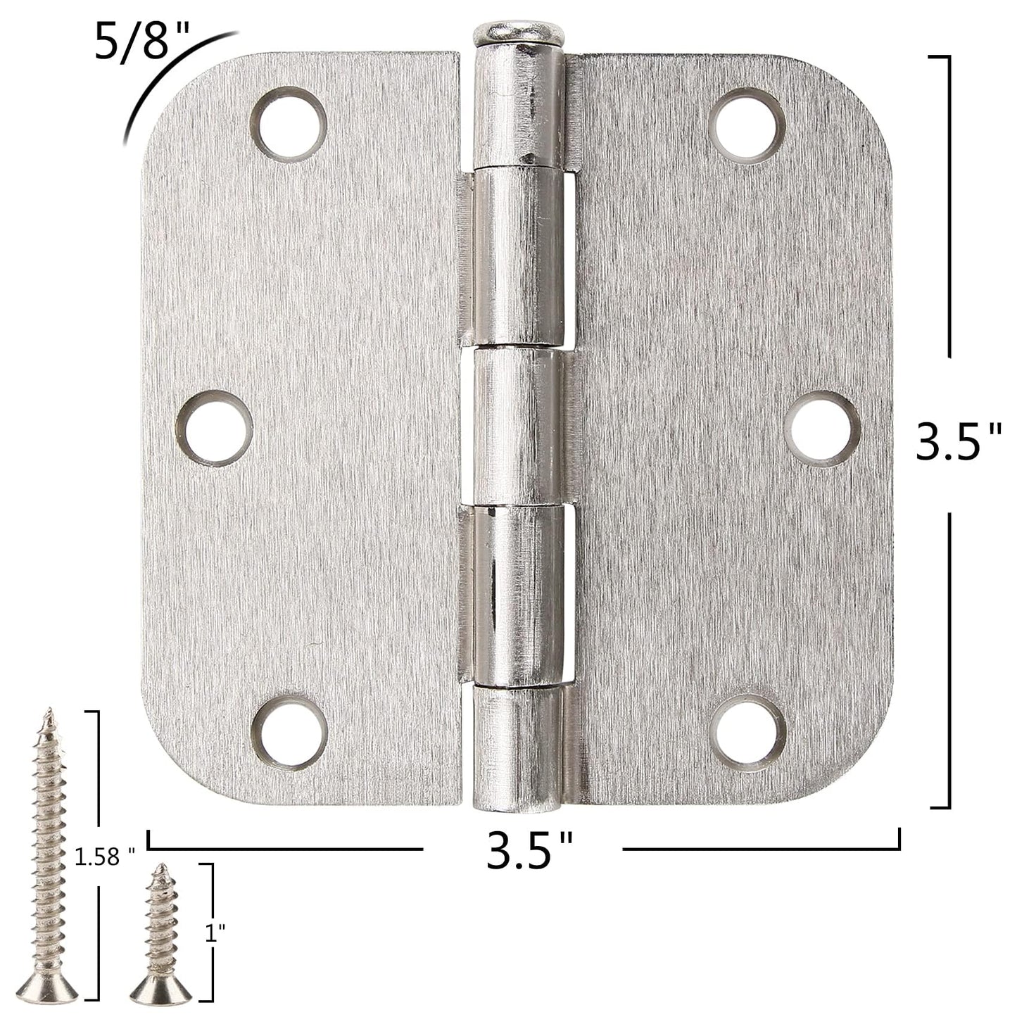 Door Hinge 3 1/2" 18 Pack Rounded Door Hinges Satin/Brushed Nickel 3.5" x 3.5 Inch Hinges for Doors Interior 5/8" Radius Corners Residential Silver Heavy Duty Steel,Reversible Removable Pin Hinge KIW