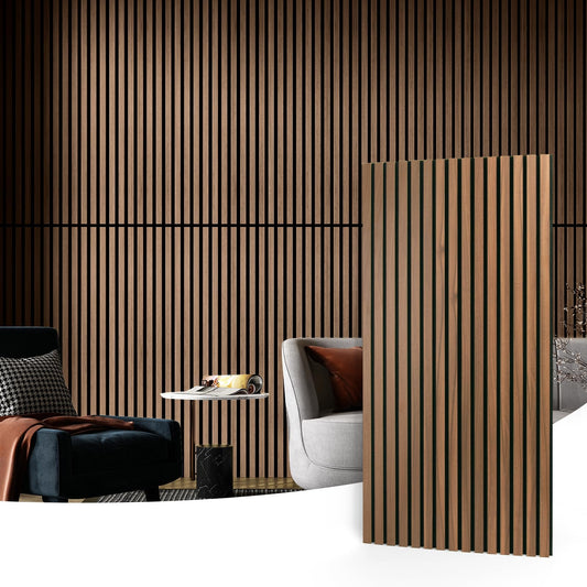 Art3d 4 Pack 47.2 x 23.6in. Wood Slat Acoustic Panels for Wall and Ceiling - 3D Fluted Sound Absorbing Panel with Wood Finish - Walnut